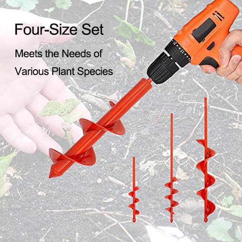 Auger Drill Bit for Planting Set of 4, Garden Ground Earth Spiral Drill Bit for 3/8" Hex Drive Drill, for Post Hole Digger Bulb Bedding Digging Plant Rapid Planter