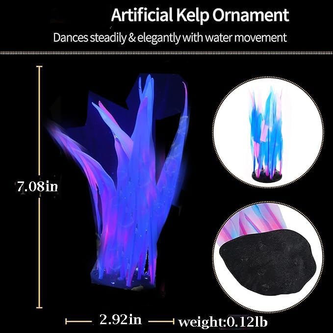 1Pcs Aquarium Decoration Plants Simulation Artificial Water Grass Fish Tank Decor Silicone Glowing Kelp Ornament Fish Tank Plant Aquarium Accessories,Blue,7.08in
