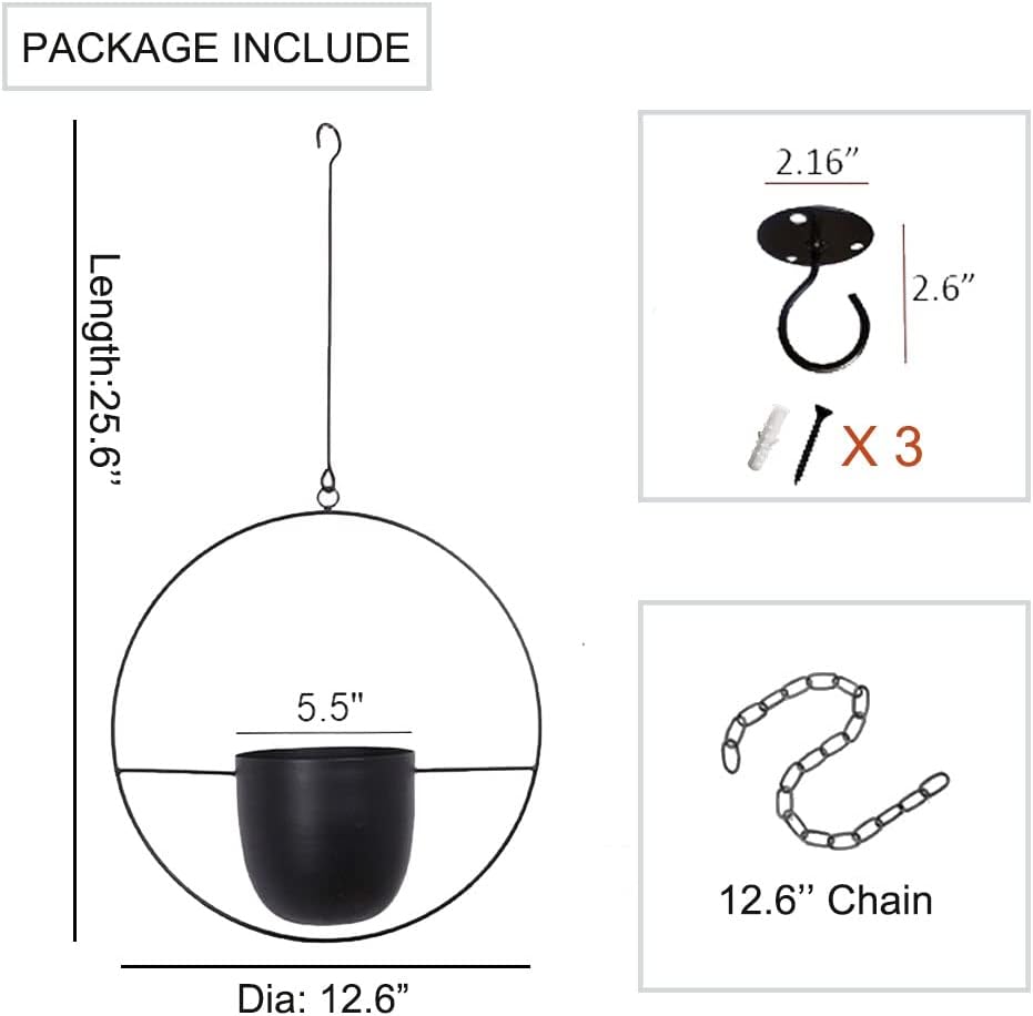 Hanging Planter for Indoor Outdoor Plants Metal Mid Century Minimalist Wall Ceiling Plant Hanger, Hanging Flower Pot Basket Holder for Home Office Décor(Black)