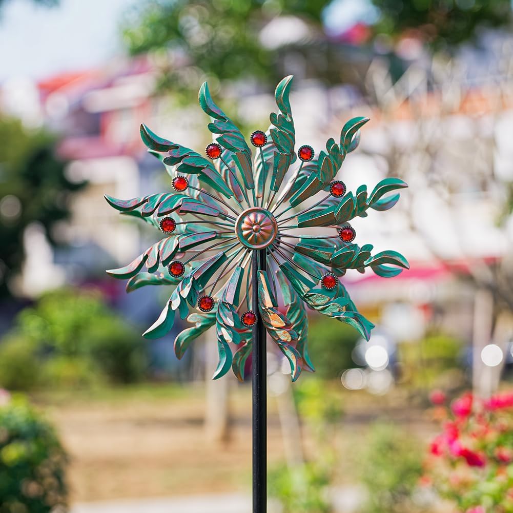 DREAMSOUL 13" Dia Wind Spinners Outdoor with 5 Prong Stakes, Kinetic Wind Spinner Metal Spinners for Yard and Garden