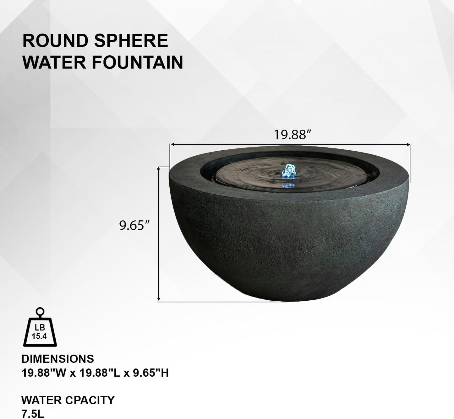 Xbrand 19.8" W Round Polyresin Indoor/Outdoor Sphere Water Feature w/LED Light, Garden Patio Fountain Decor, Dark Green, ALLS3542-2