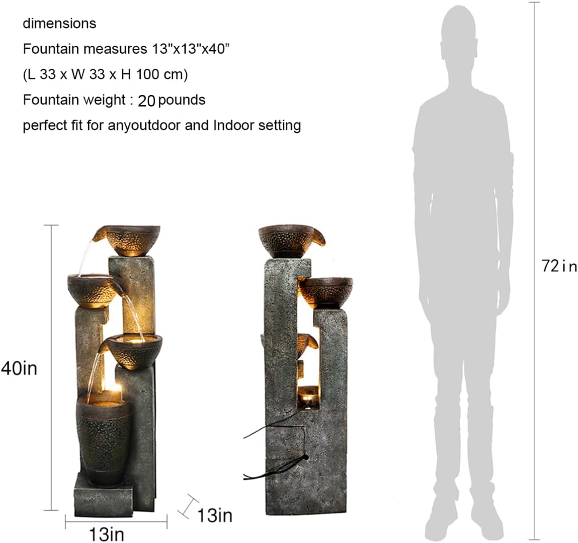 40''H 4-Tier Outdoor Garden Water Fountain Decor, Resin Fountain for Garden, Floor Patio, Deck, Porch, Backyard and Home Art Decor (40inch)