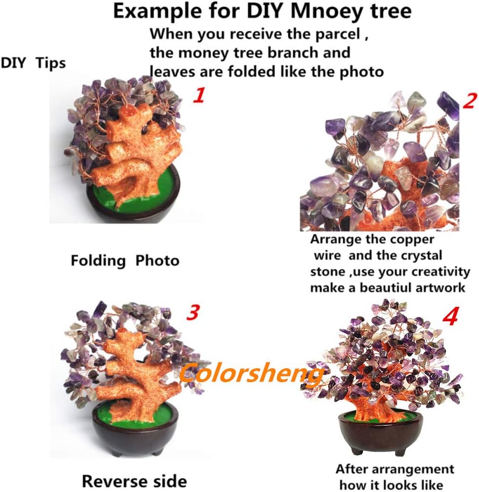 7 Inch Quartz Crystal Money Tree Bonsai Feng Shui Gem Decoration for Wealth and Luck (Green)