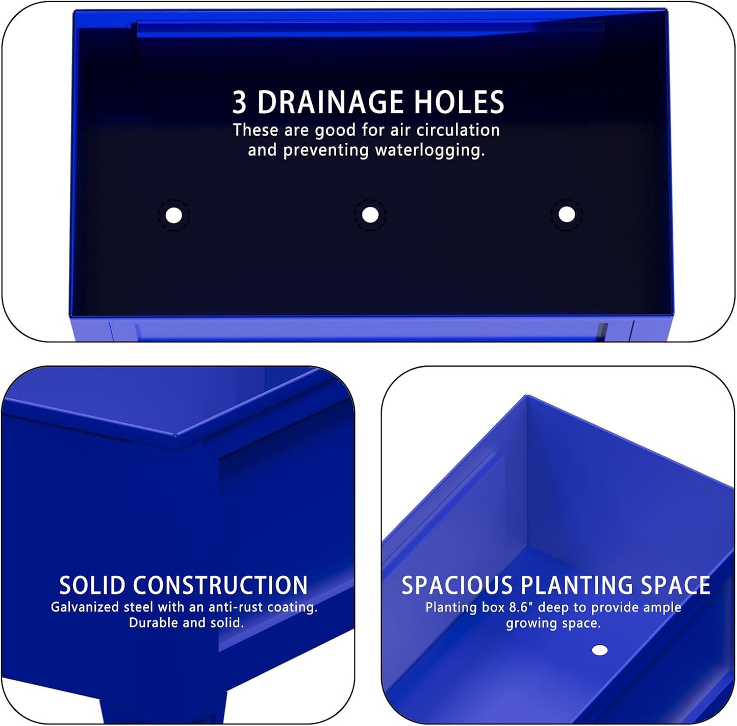 Raised Garden Bed with Low Profile Design Metal Planter Box for Growing Fresh Herbs Vegetables Flowers Succulents&Other Plants for Outdoor Backyard Patio Deck Balcony Blue