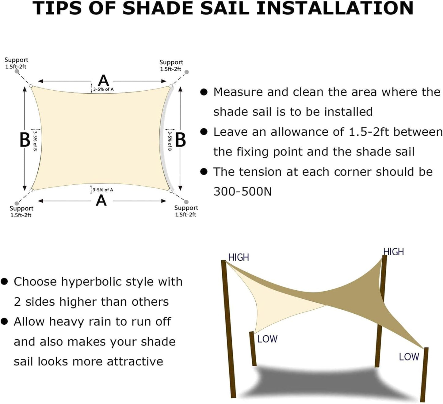 KANAGAWA 14'X15' Cream Custom Size Sun Shade Sail Rectangle UV Block Canopy Cover for Patio Backyard Lawn Garden Outdoor (Customized Available)