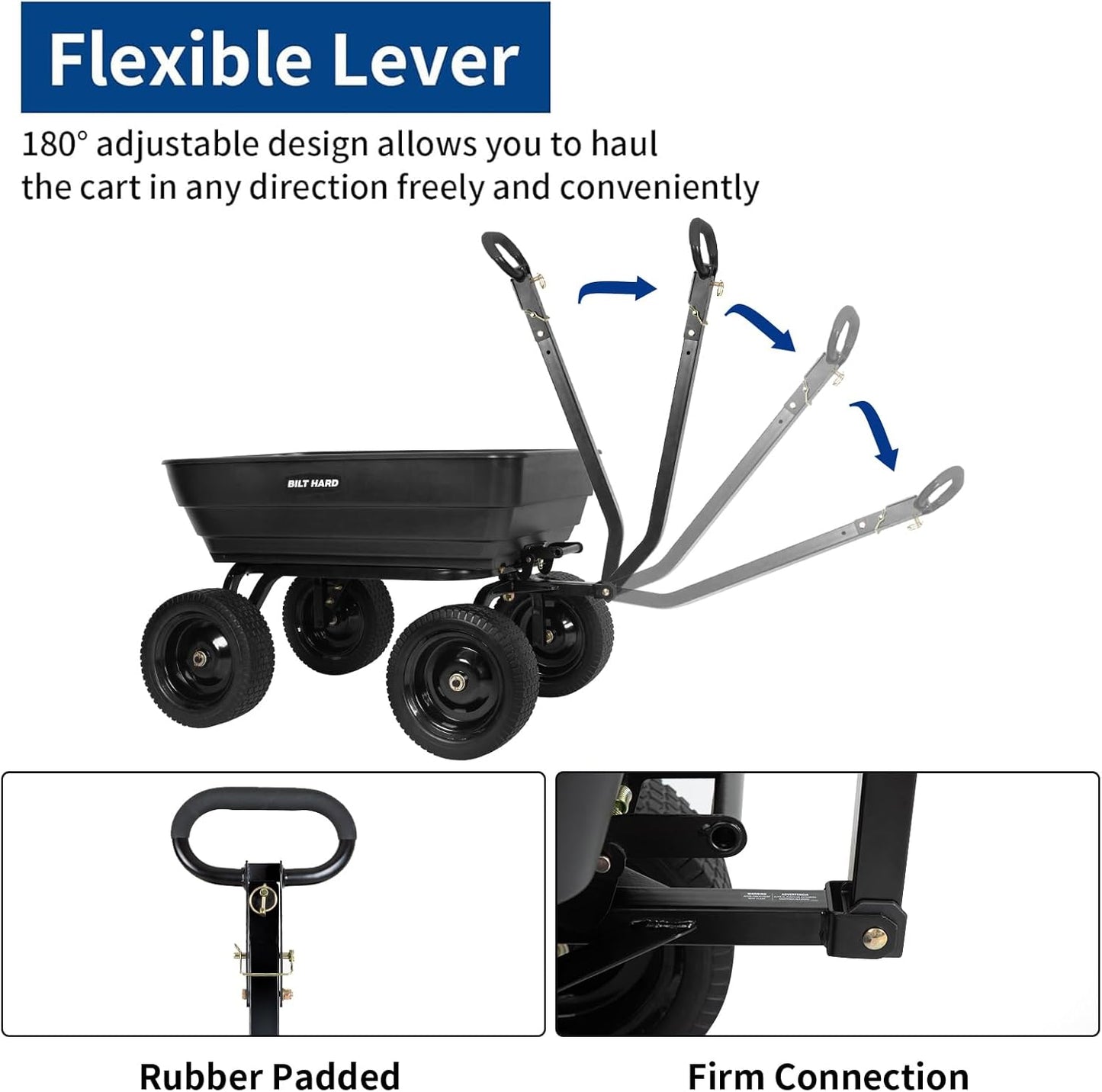 BILT HARD 1200 lbs Poly Garden Dump Cart with No Flat Tires, Quick Release, 2-in-1 Convertible Handle, 7 Cu Ft Dump Wagon Heavy Duty for Yard, Outdoor