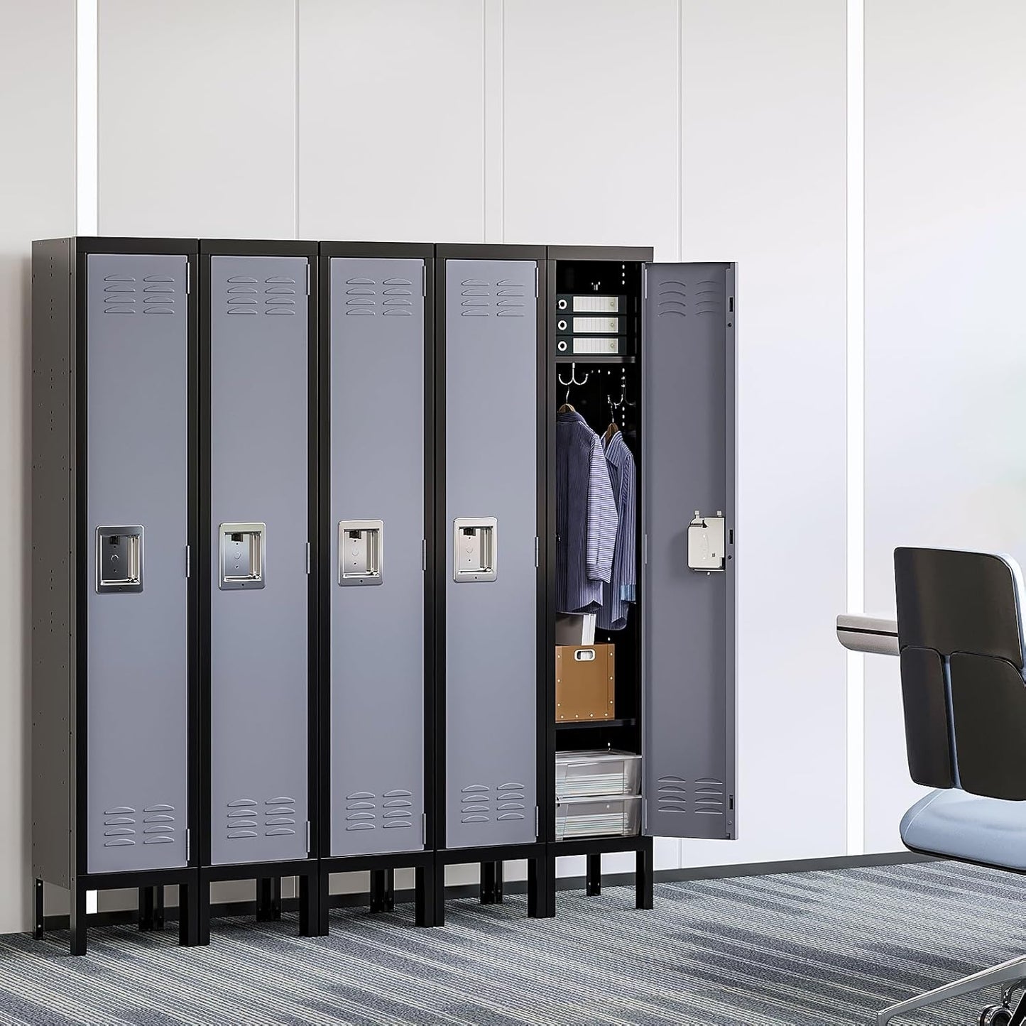 Yizosh Metal Lockers for Employees with Lock, Employees Locker Storage Cabinet with 1 Doors, Tall Steel Storage Locker for Gym, School, Office (Gray Black, 1 Door)
