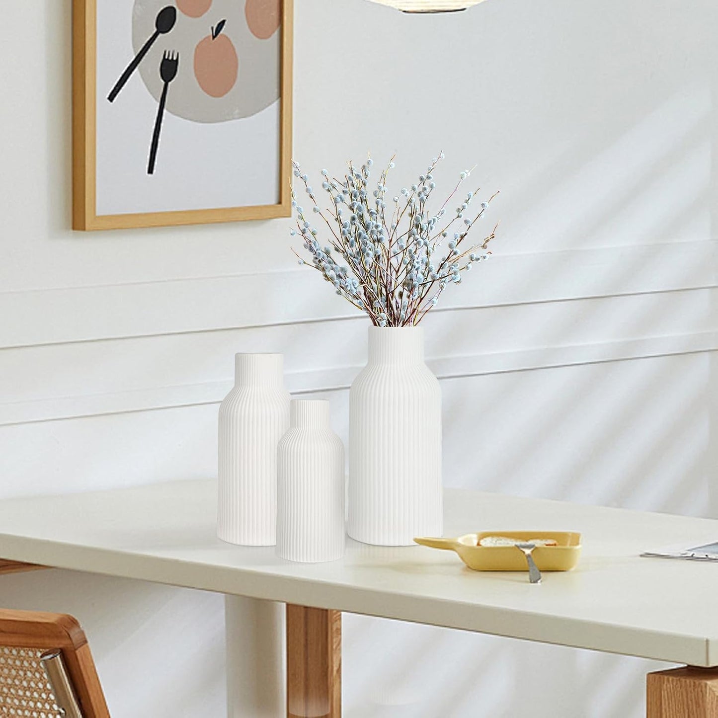 Ceramic Vase Set of 3, White Vase for Modern Home Decor, Decorative Vases for Bouquet Pampas Grass Dried Flowers, Living Room, Bedroom, Bathroom, Shelf Centerpiece Table Decorations