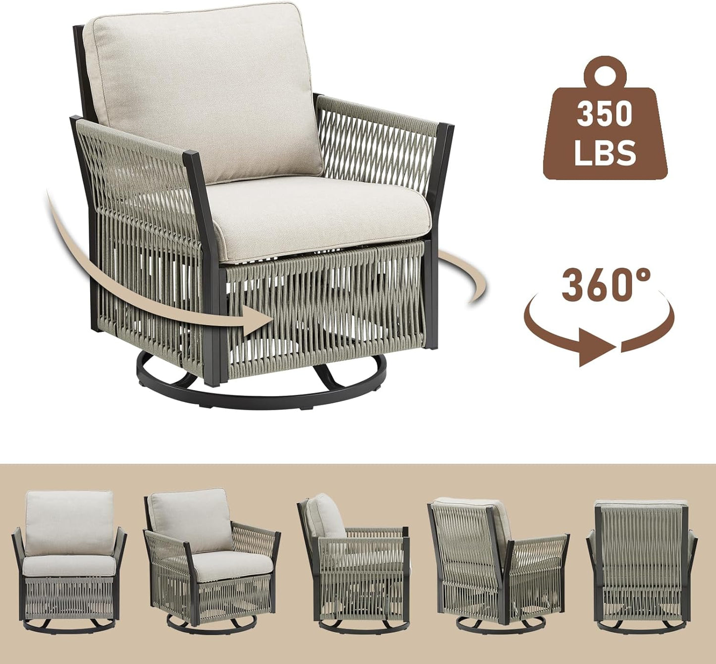 3 Pieces Wicker Bistro Set Chairs Patio Porch Furniture Sets, All-Weather PE Rattan Outdoor Conversation Set with Removable Cushion & Side Table for Porch, Deck, Poolside - Beige