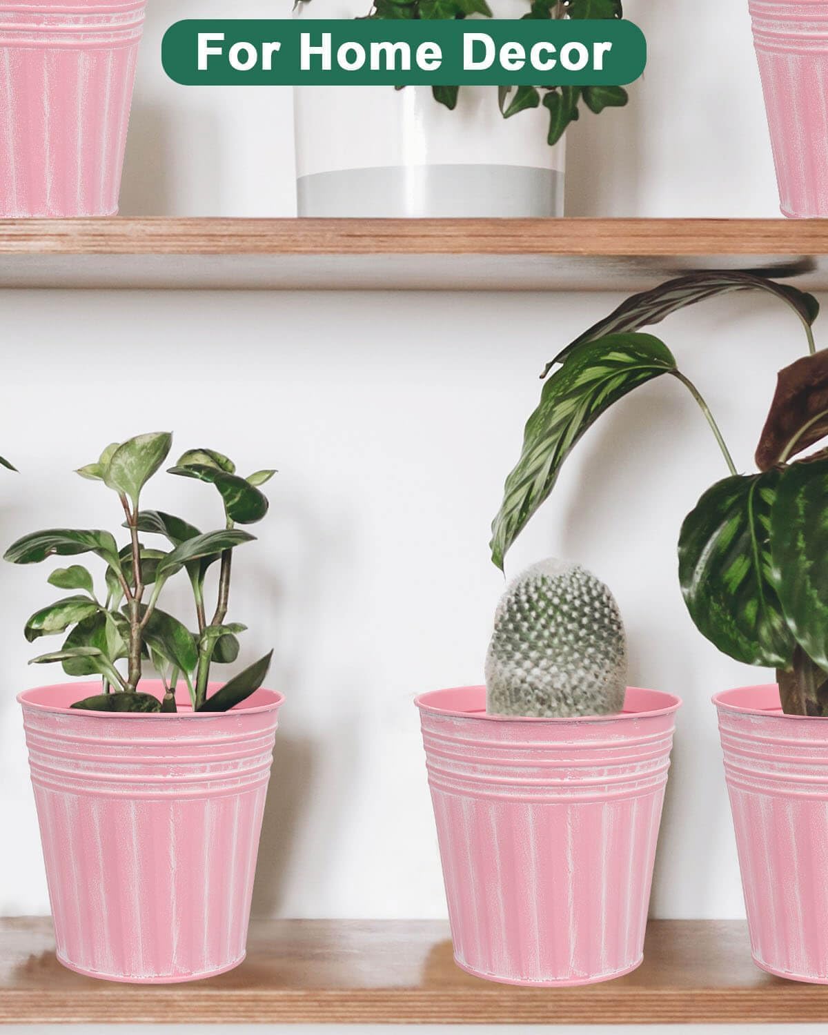 6 Inch Pink Metal Rustic Flower Pots - 6Pcs Medium Galvanized Planters with Drainage Hole and Rubber Plug, Rustproof Metal Bucket Plant Pots Farmhouse Vintage Style for Decor