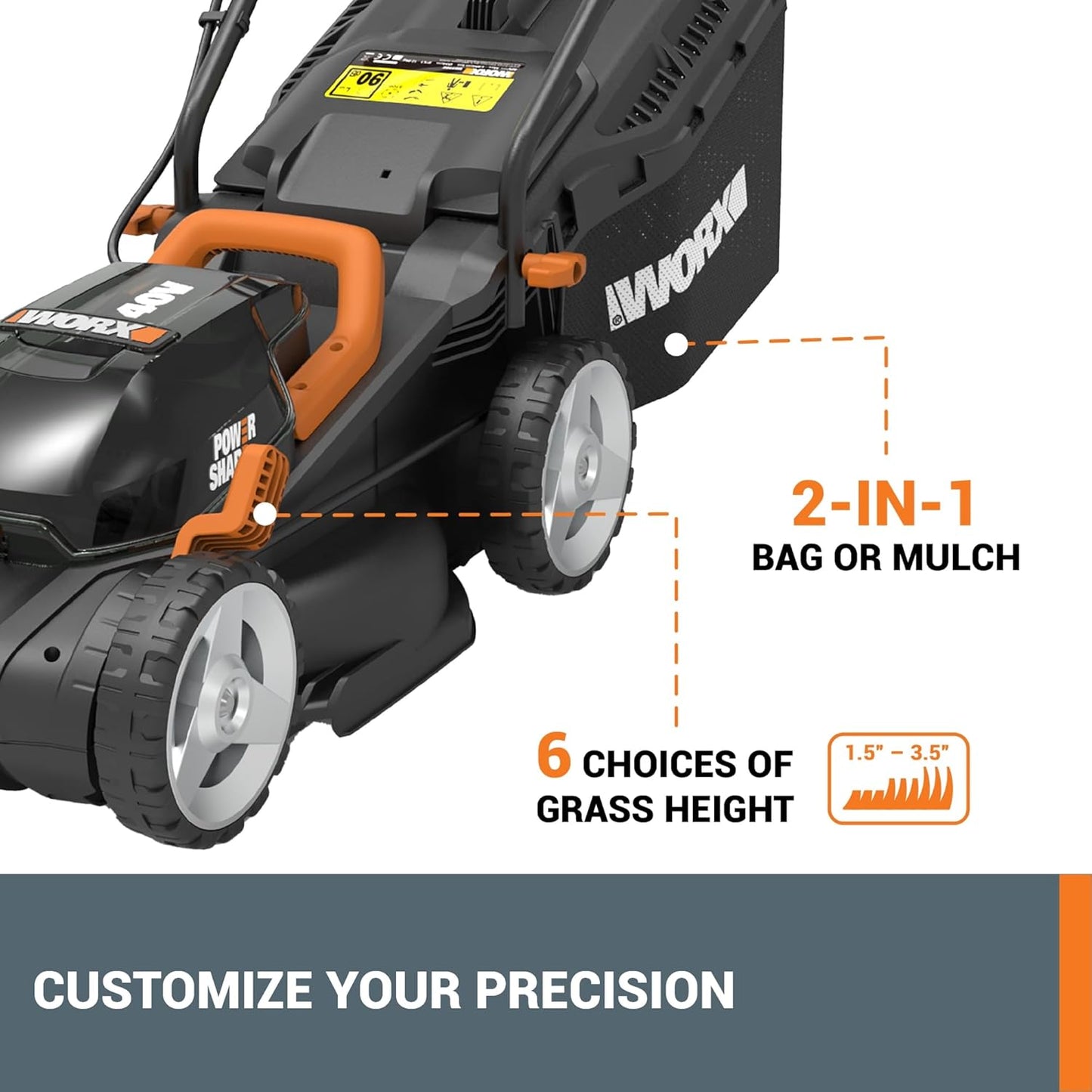 WORX 40V 14" Cordless Lawn Mower for Small Yards, 2-in-1 Electric Mower Cuts Quietly, Compact & Lightweight Push Lawn Mower with 6-Position Height Adjustment WG779 – 2 Batteries & Charger Included