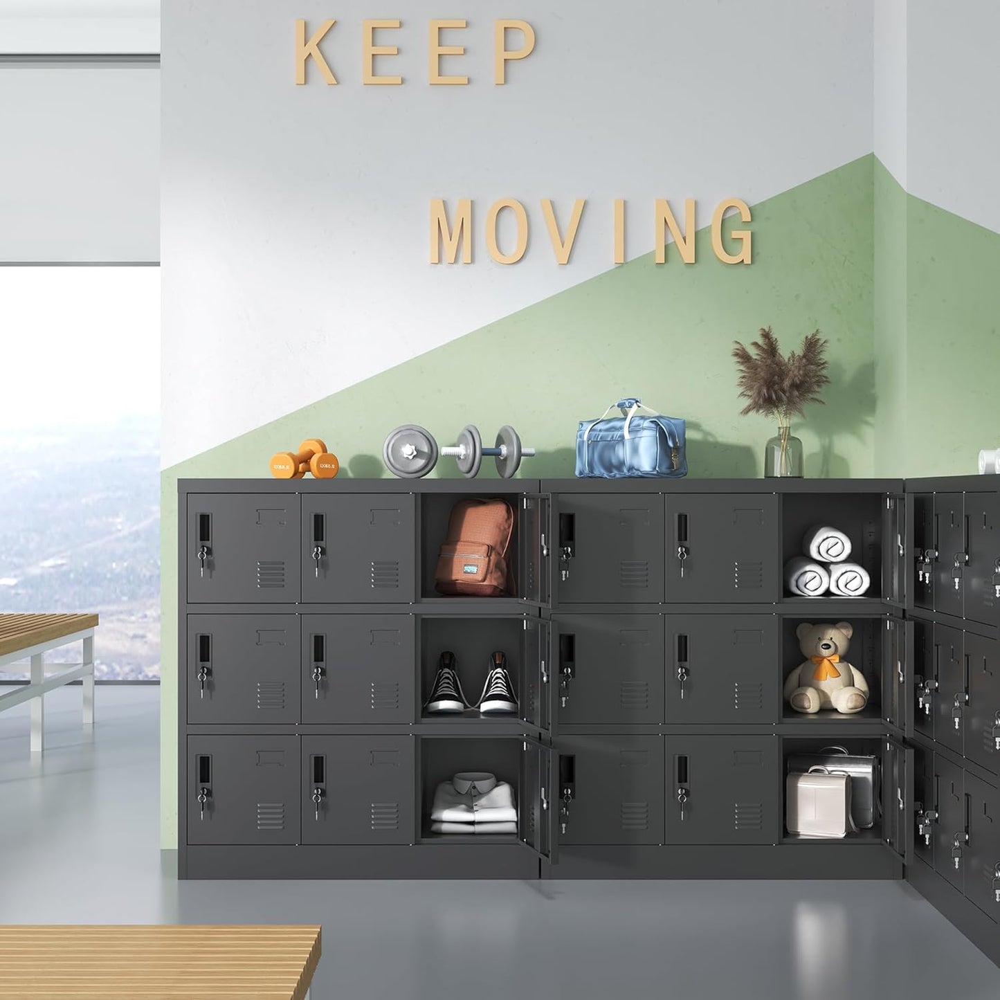 Metal Lockers for Employees, Storage Employee Locker, 72" Storage Lockers with Shelves Steel Cabinet for Home (Black, 9 Door)