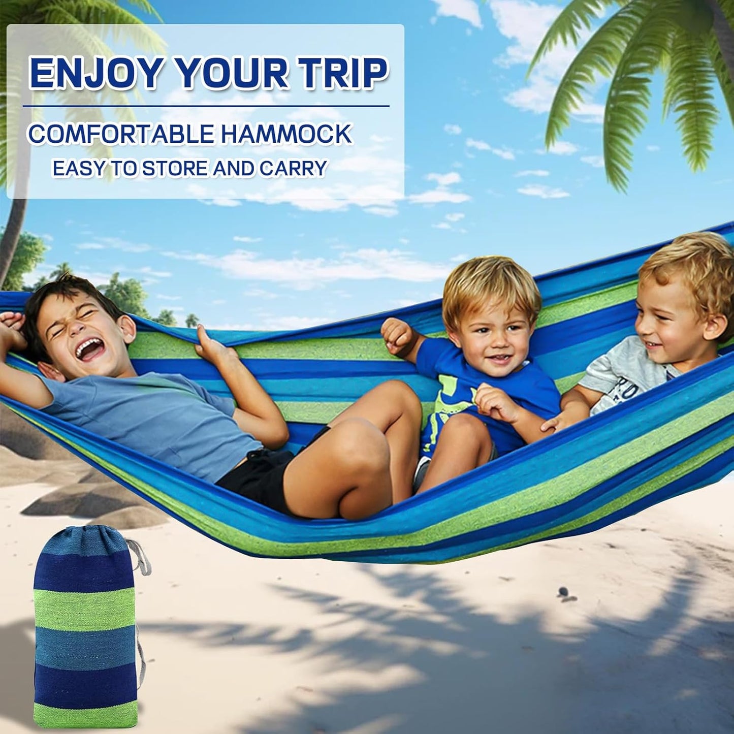 Durable Hammocks 660 Lbs Capacity, Camping Essentials Hiking Gear Accessories Max 2 X Tree Straps & Carabiners & Duckbilled Buckle & Thicker Rope & Portable Carrying Bag Included (Blue)