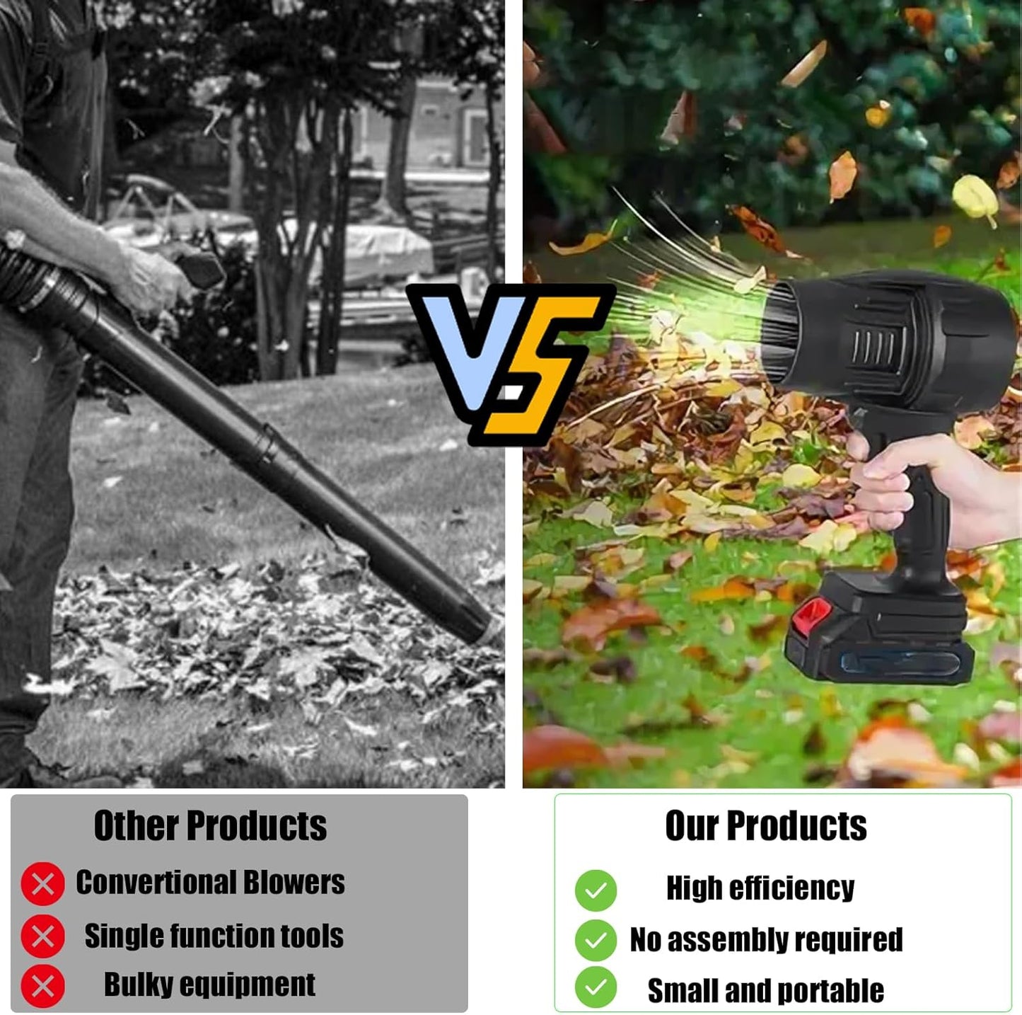 Cordless Leaf Blower Portable Dust Cleaner Electric Blower Lightweight Handheld Leaf Blast with Stepless Speed, with 2 Batteries for Patio Cleaning, Blowing Leaves, Drying, Camping