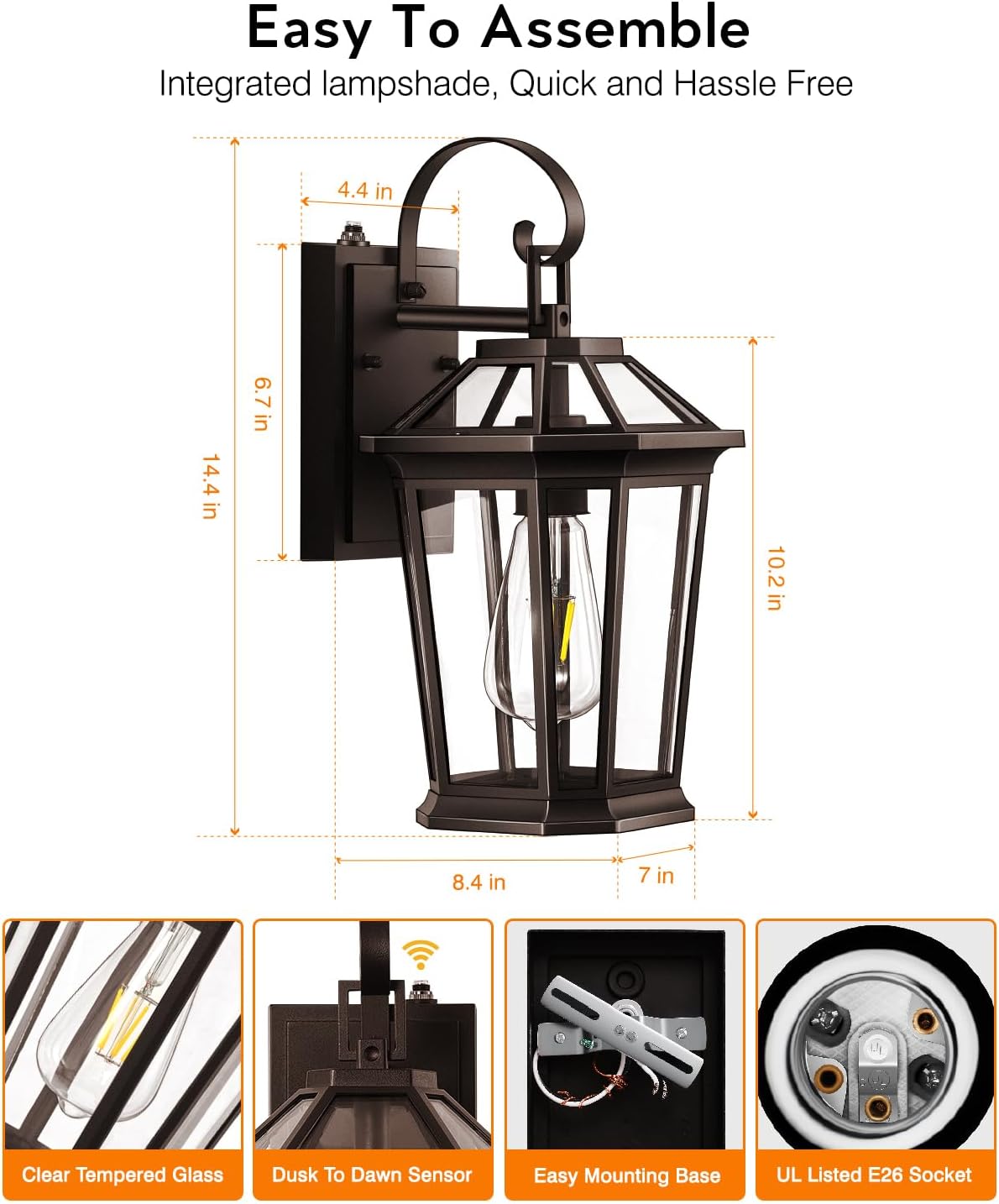 VIANIS 2-Pack Oil Rubbed Bronze Outdoor Lights Wall Mount, Dusk to Dawn Wall Lights for House Outside, Aluminium Modern Porch Lights Sconce, Exterior Wall Lantern Fixture with Waterproof, Anti-Rust