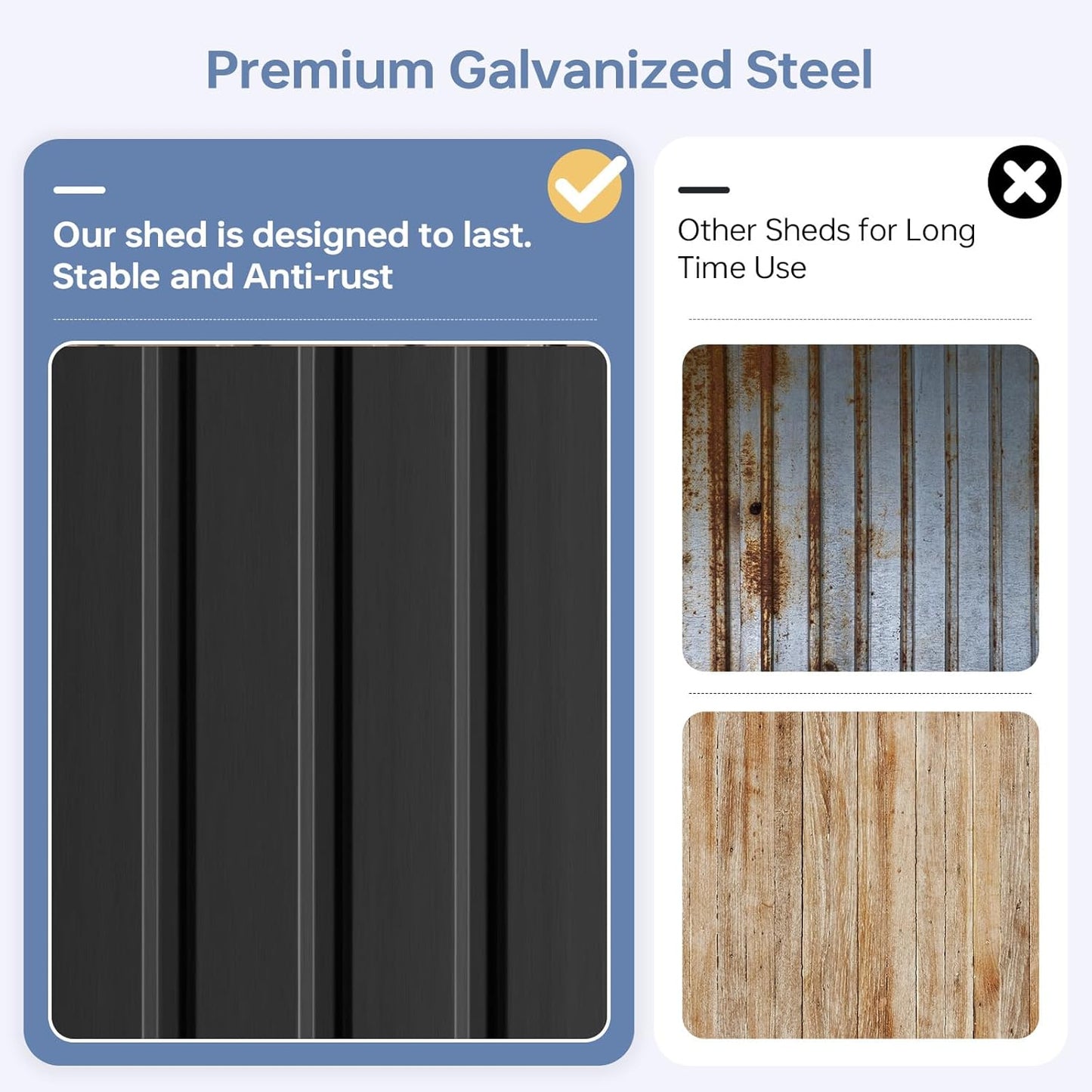 8x10 FT Outdoor Storage Shed, Utility Steel Tool Shed with Lockable Door and Air Vents, Galvanized Metal Shed for Garden Backyard Patio Lawn (8'x10', Black)