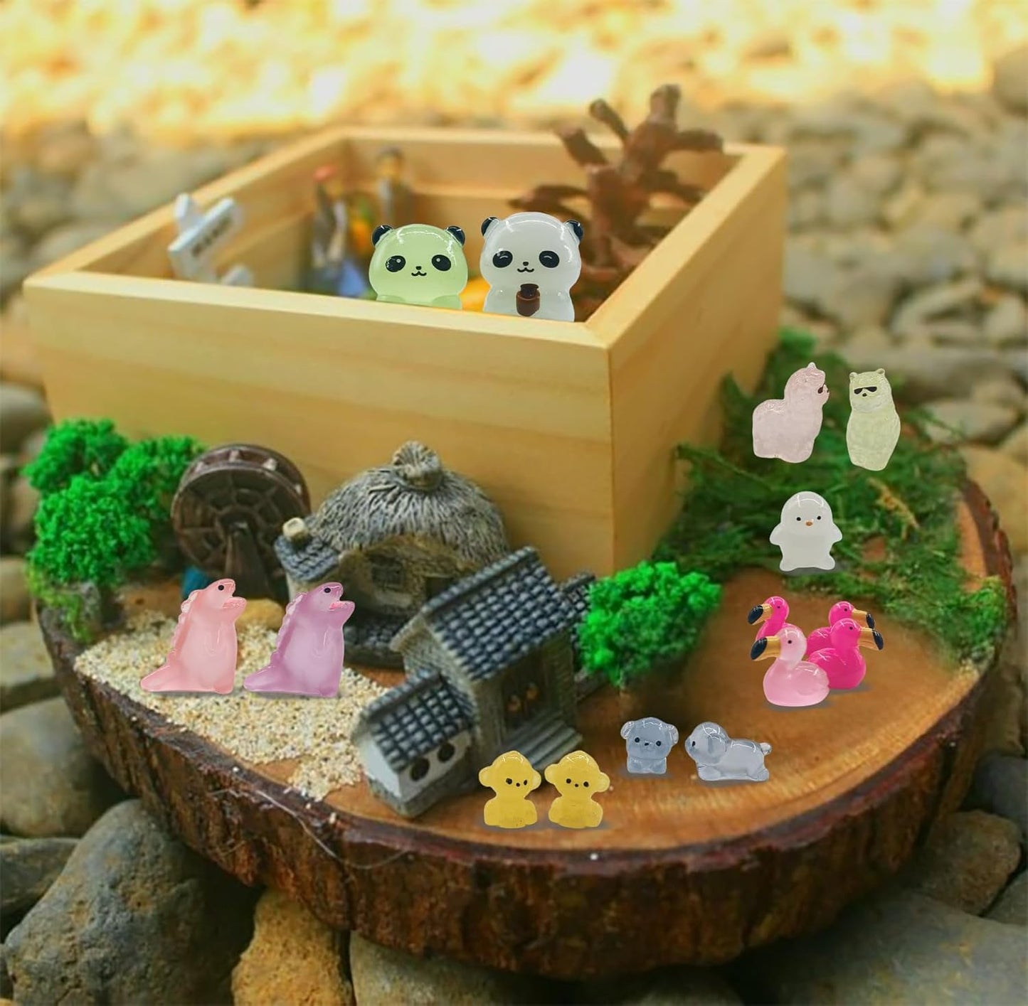 120 Pcs Luminous Mini Resin Animals Tiny Resin Figurines Glow in The Dark Tiny Ducks for Fairy Garden, Miniature Accessories, Crafts, and Decor