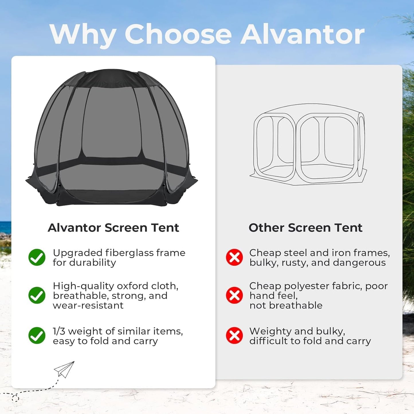 Alvantor Screen House Gazebo, 6-10-15 Person Pop Up Igloo Screened Canopy Tent with Mosquito Netting Sides, Instant UV Resistant Sun Shelter for Garden, Patio, Backyard
