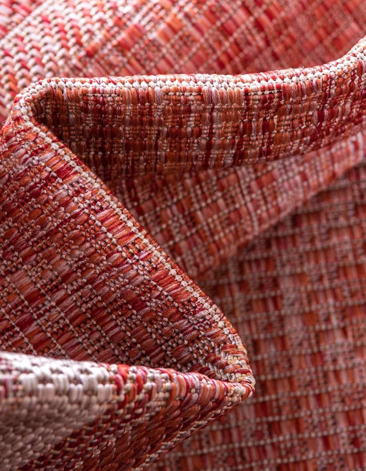 Unique Loom Outdoor Border Collection Area Rug - Soft Border (2' x 8' Runner, Rust Red/ Ivory)