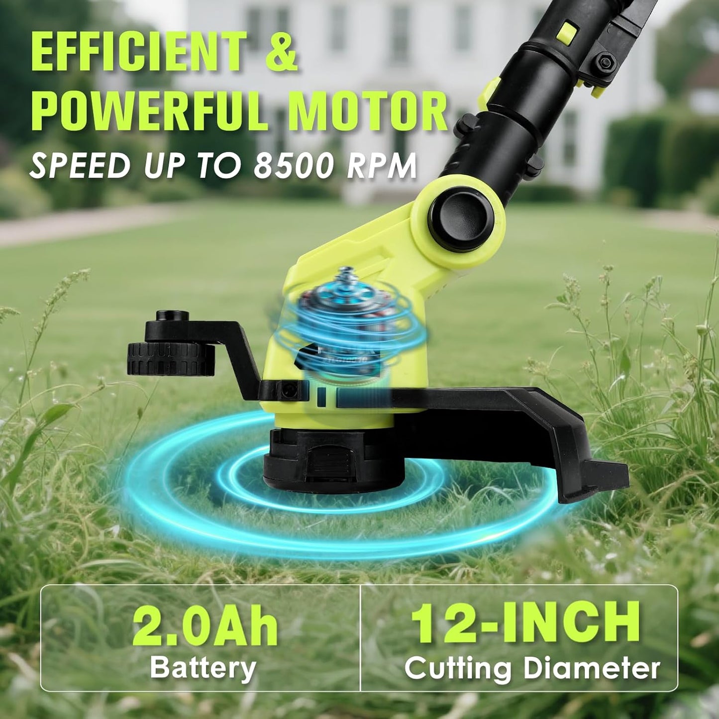 KITLUCK 20V Cordless Grass Trimmer, Electric Lawn Mower Weed Cutter with Auto Line Feed, 12-inch String Trimmer Edger Lawn Tool with 4 PCS Spool Line and 2.0Ah Battery for Lawn Care, Yard, Garden