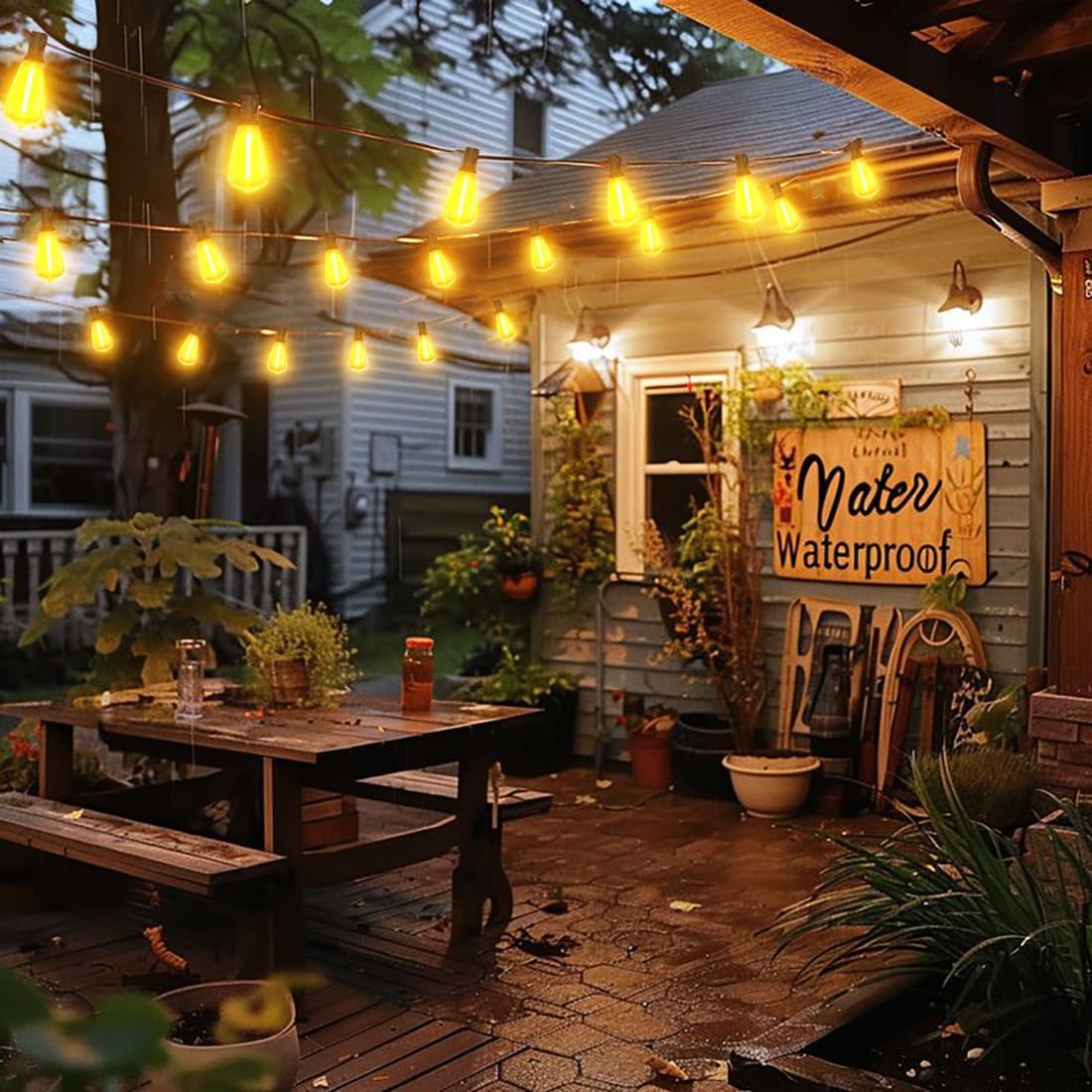 100FT Remote Outdoor String Lights for Outside, 50+2 LED Waterproof Shatterproof Edison Dimmable Timer Bulbs, 2500K Warm White Patio Lights for Garden Backyard Yard Hanging Lighting