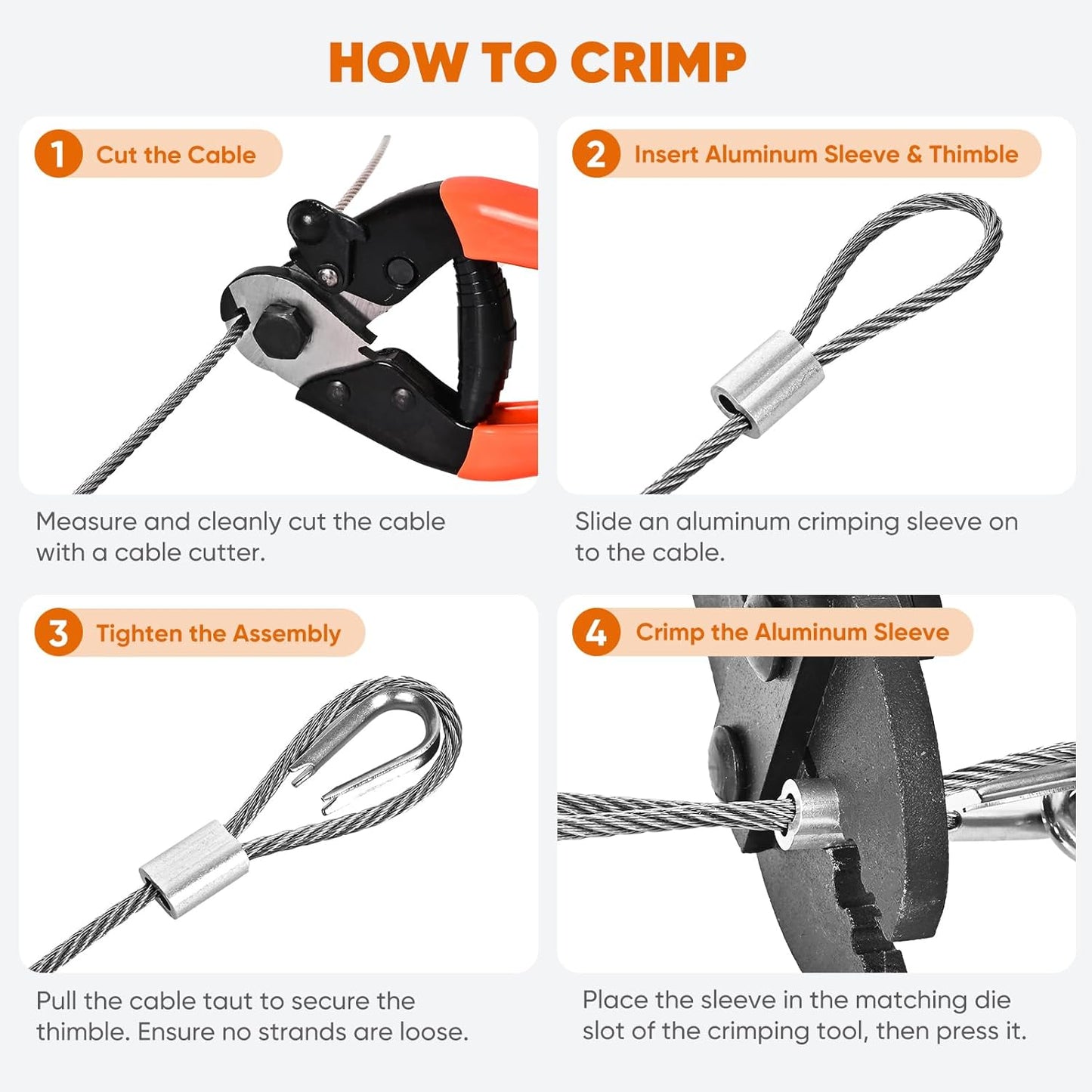164FT 1/8" Stainless Steel Cable with Wire Rope Crimping Tool and Cable Cutter, 1760 lbs Breaking Strength, 7x7 Strands Aircraft Cable for Deck Railing, Porch Fence, String Light