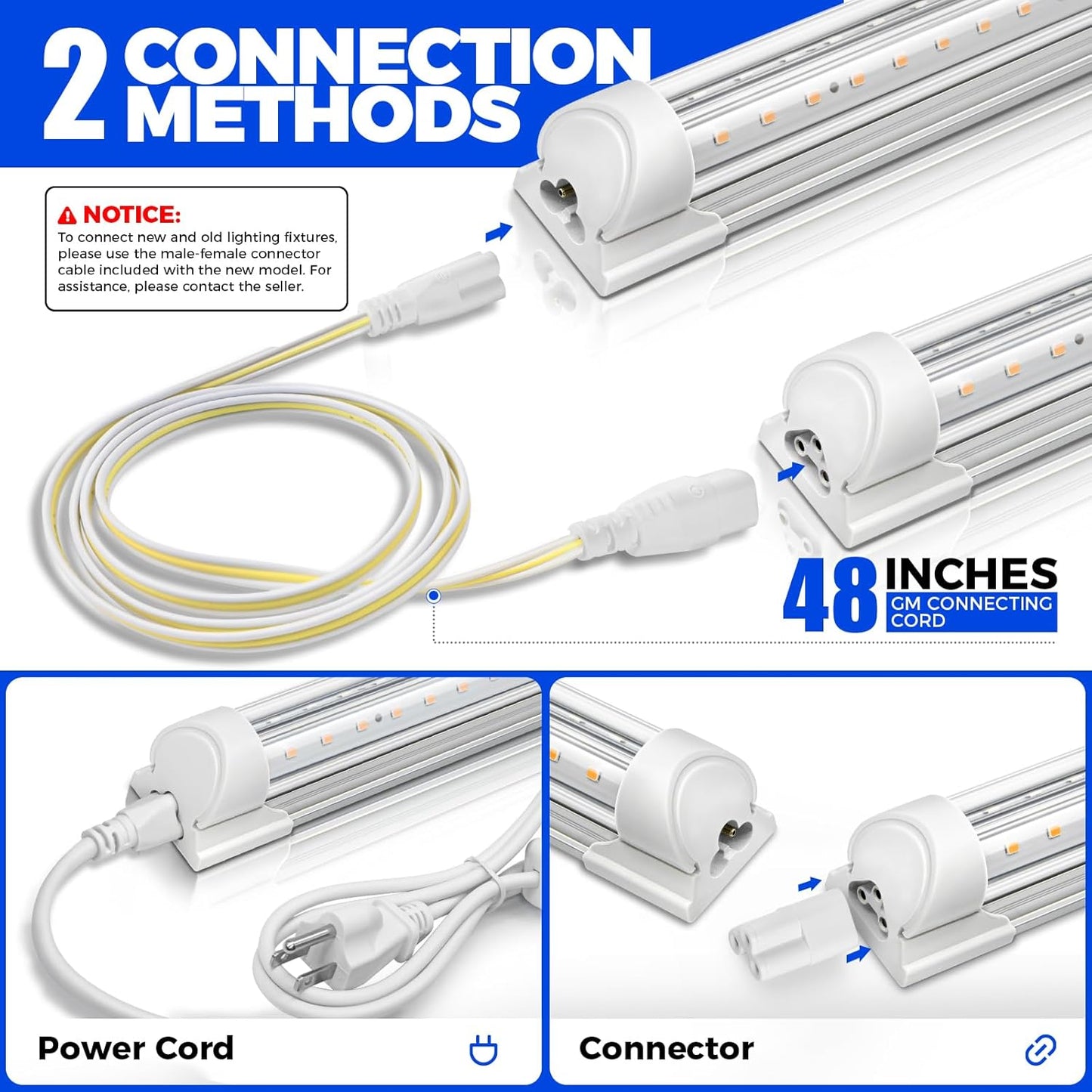 Barrina 3FT T8 Grow Light, 180W(6 x 30W), 1000W Equivalent, Full Spectrum, Plant Light, Growing Lamp Fixture, LED Grow Light Strips, for Indoor Plant, Greenhouse, Linkable Design, Yellow, 6-Pack