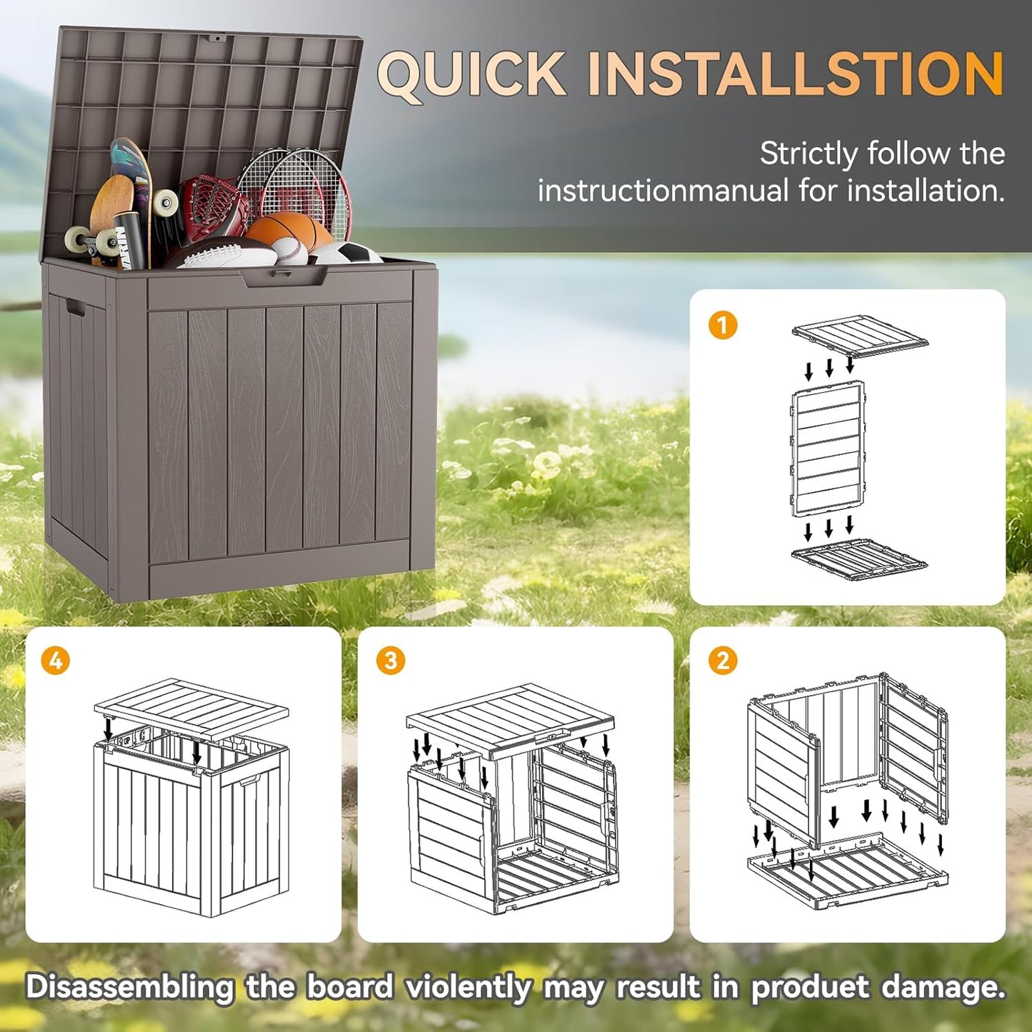 Outdoor Storage Box, 32 Gallon Deck Box Indoor Outdoor Storage Bin,Waterproof Resin Patio Storage Box for Garden Tools,Package Delivery,Pool Accessories,Sports Equipment,Patio Furniture,Lockable