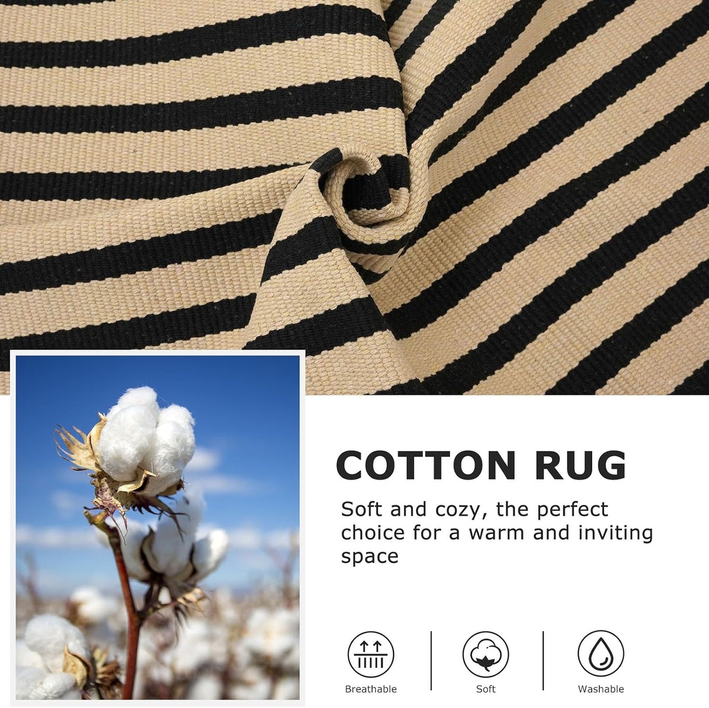 IOHOUZE Striped Area Rug 3'x5' Front Door Rugs Small Washable Area Rug for Front Porch, Spring Summer Welcome Door Mats Outdoor Indoor, Doormat for Entryway Porch Entrance, Tan/Black