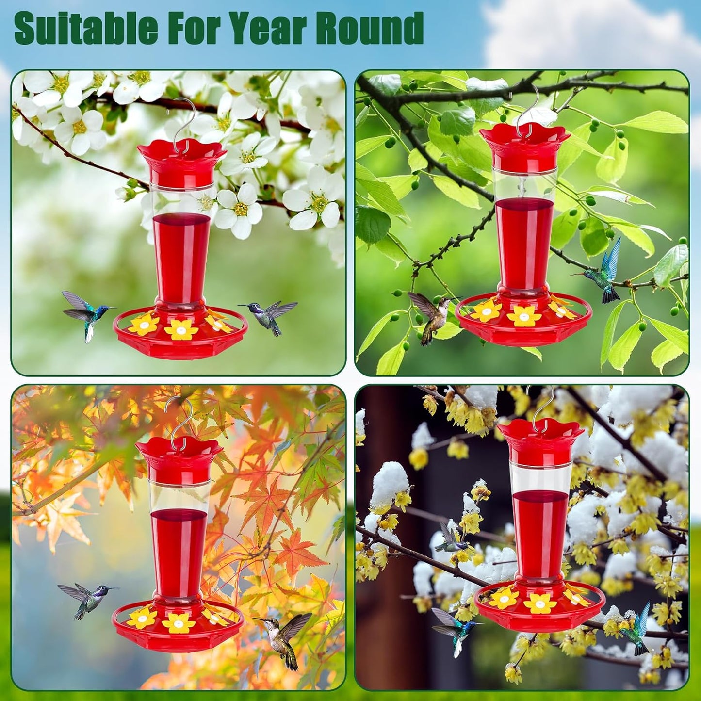 Glass Hummingbird Feeders for Outdoors Hanging Ant and Bee Proof Clear 10 OZ 2 Pack Bird Feeders for Outside Hanging 6 Feeding Stations Bird Nectar Feeder for Garden Yard Dรฉcor Gifts for Mom