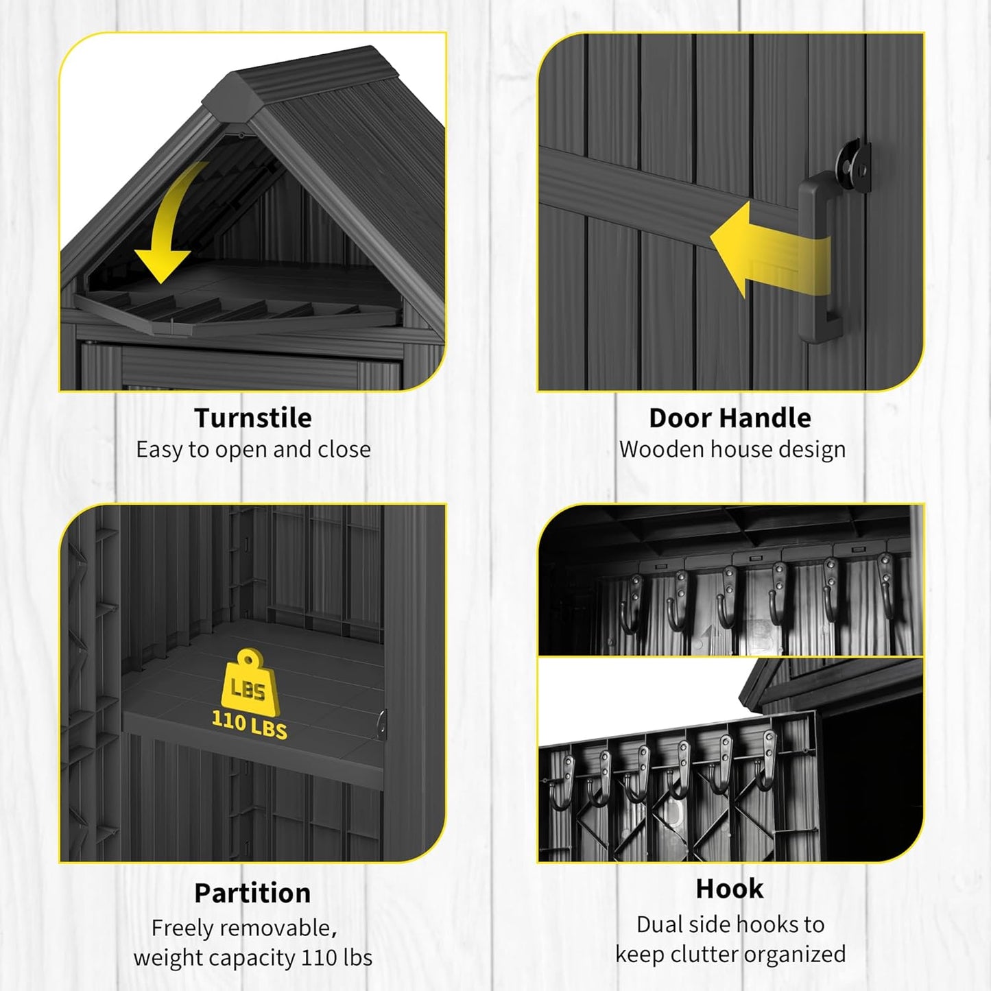 Outdoor Resin Storage Shed, Upgrade Durable Storage Cabinet with Removable Shelves and Lock Ring, Reinforced Floor, All-Weather Construction for Garden Patio Lawn (Black)