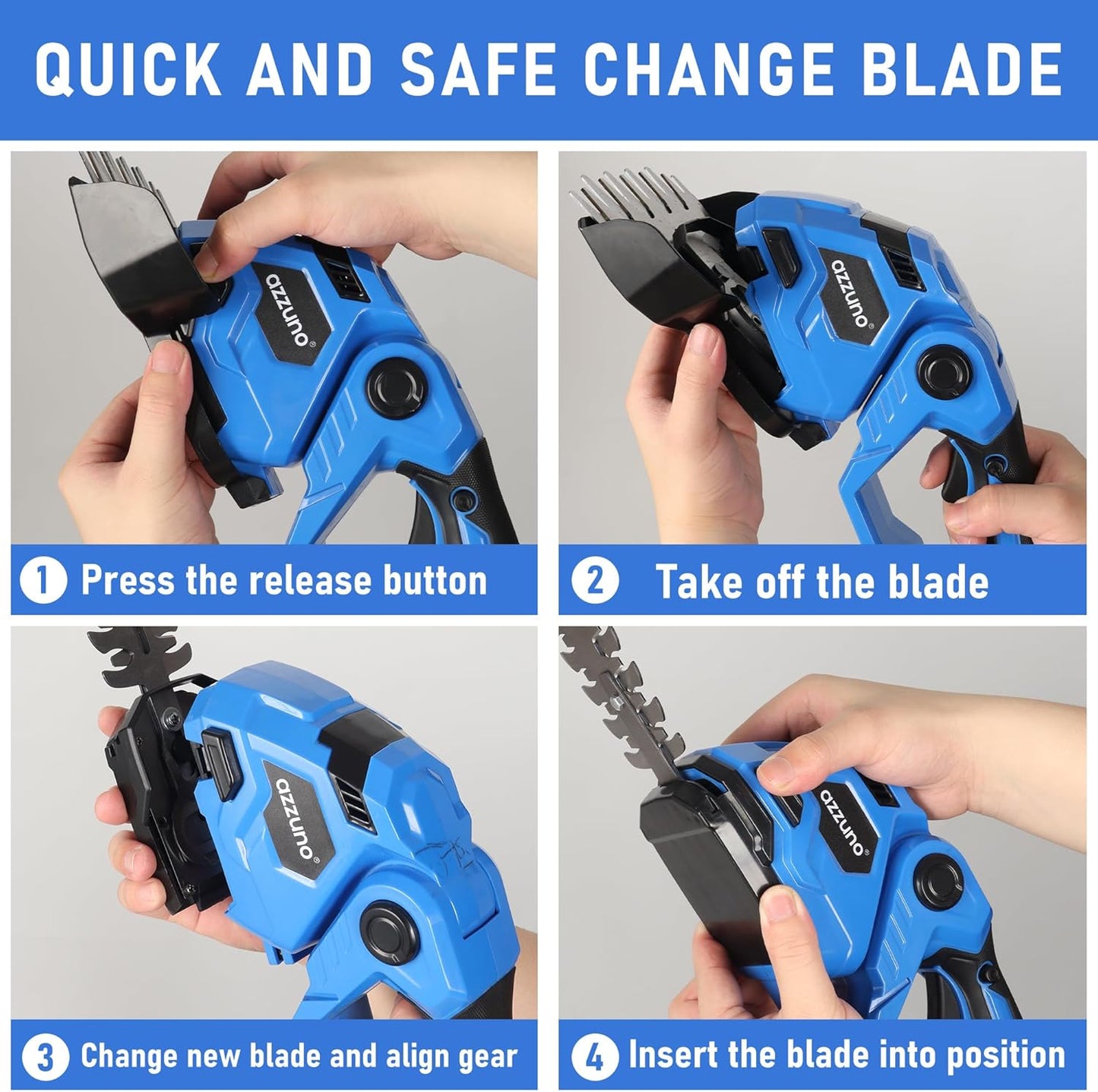 AZZUNO Cordless Hedge Trimmer, 2-in-1 Electric Grass Shears Shrubbery Trimmer with Battery,Handheld Grass Cutter Shrub Trimmer for Gardens, Yards, Lawns, Including Charger (1 Battery)