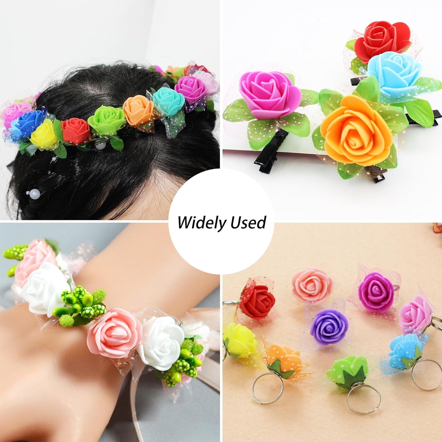500 Pcs 0.6 Inch Mini Artificial Flowers Head Bulk 5 in 1 Set Faux Foam Fake Small Rose Tiny Baby Flores Bouquet Wreath Gift Hair Clip Home Decoration DIY Craft (Peach)