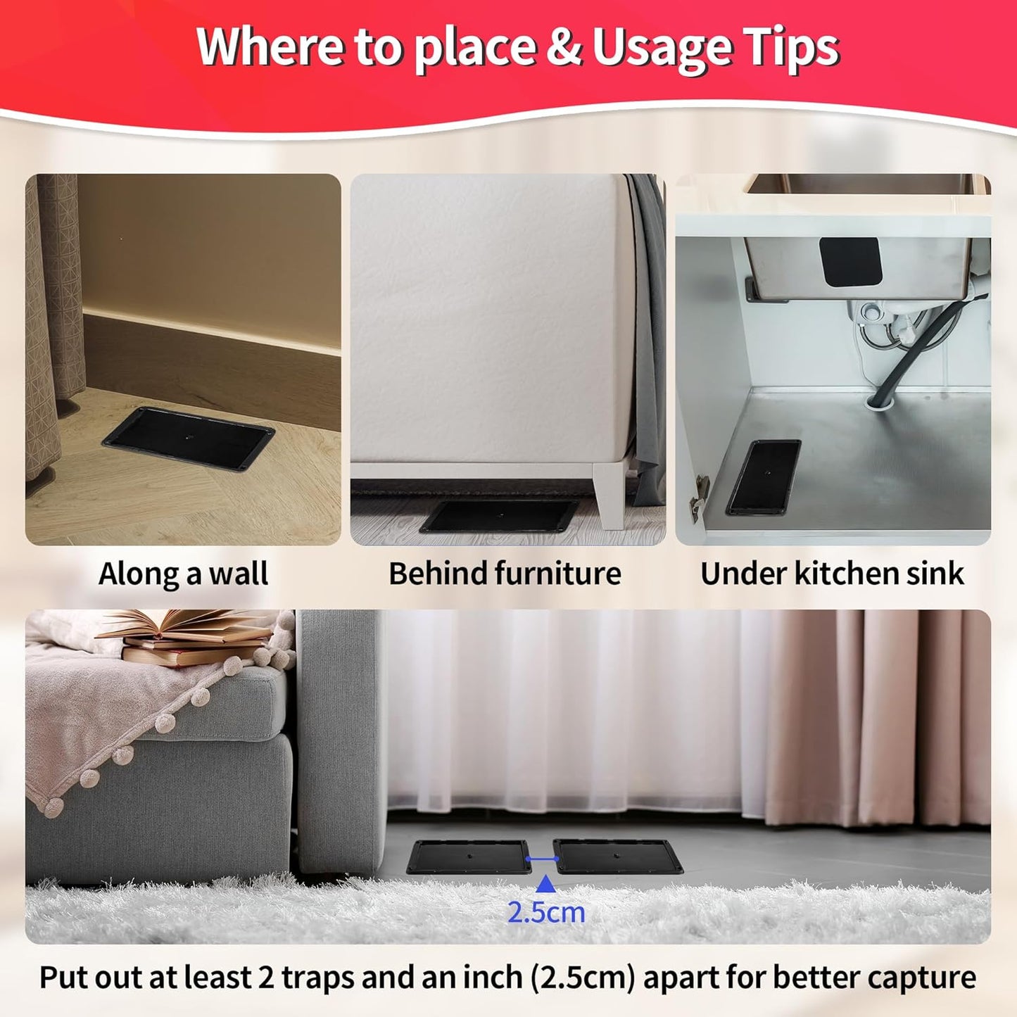 LULUCATCH Glue Mouse Traps Indoor for Home 24 Pack, Pre-Baited Sticky Plastic Glue Boards for House, Snake, Lizard, Insect, Mice, Rats & Spider Traps, Pet Safe Pest Control