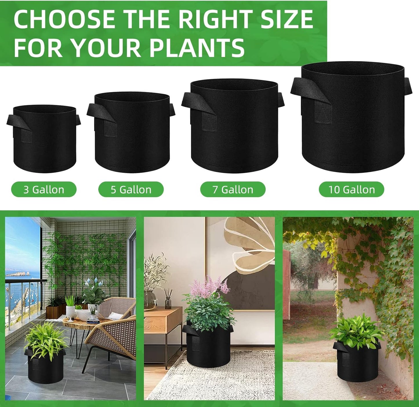 200-Pack 7 Gallon Fabric Grow Bags, Heavy Duty Thickened Nonwoven Plant Grow Bags Aeration Fabric Pots with Handles for Plants