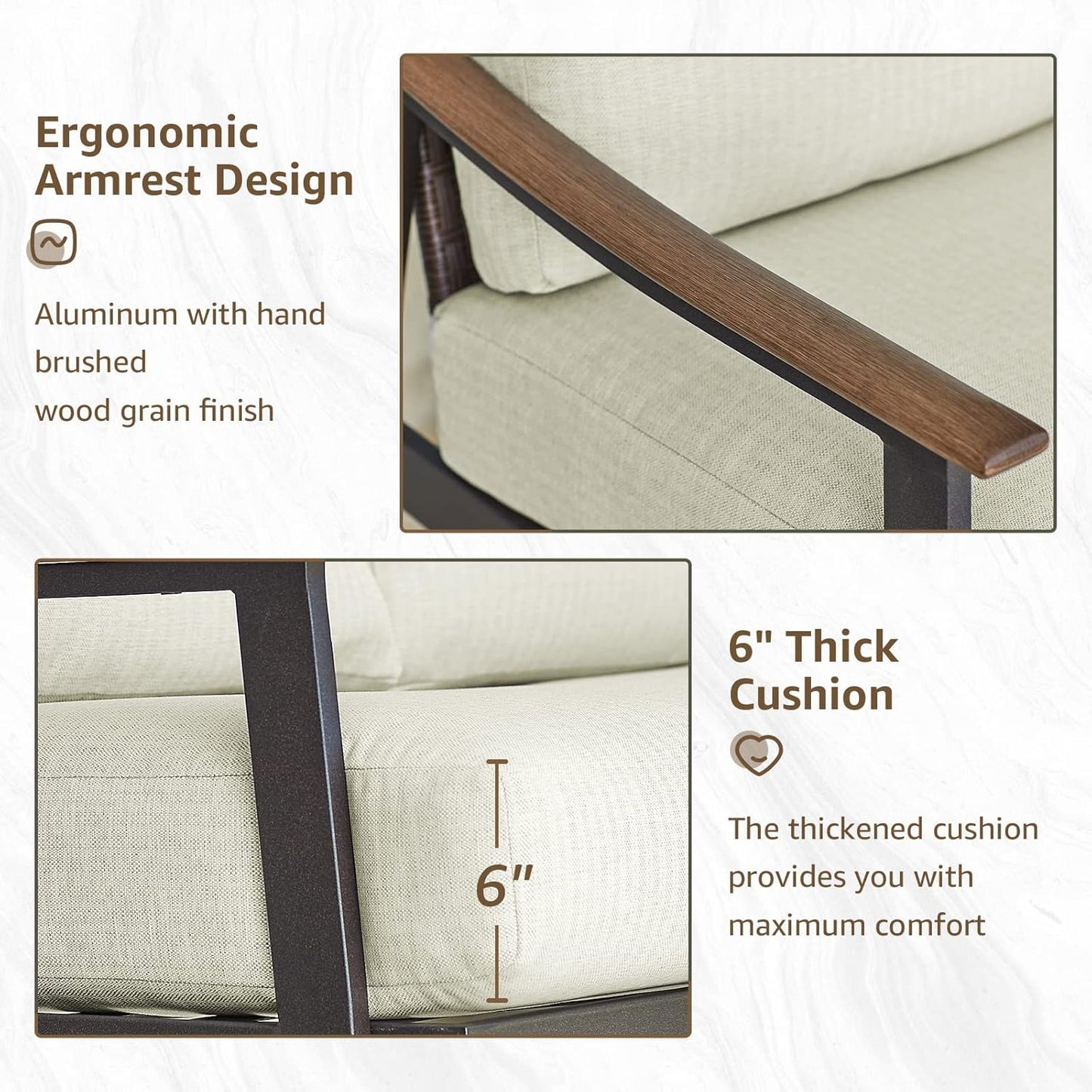 NATURAL EXPRESSIONS Patio Loveseat Sofa Outdoor Furniture Metal Chair with Wicker Backrest & 6 Inches Cushion for Indoor, Front Porch, Deck, Balcony, Backyard, 51.77"(L) x 29.75"(W) x 33.86"(H).