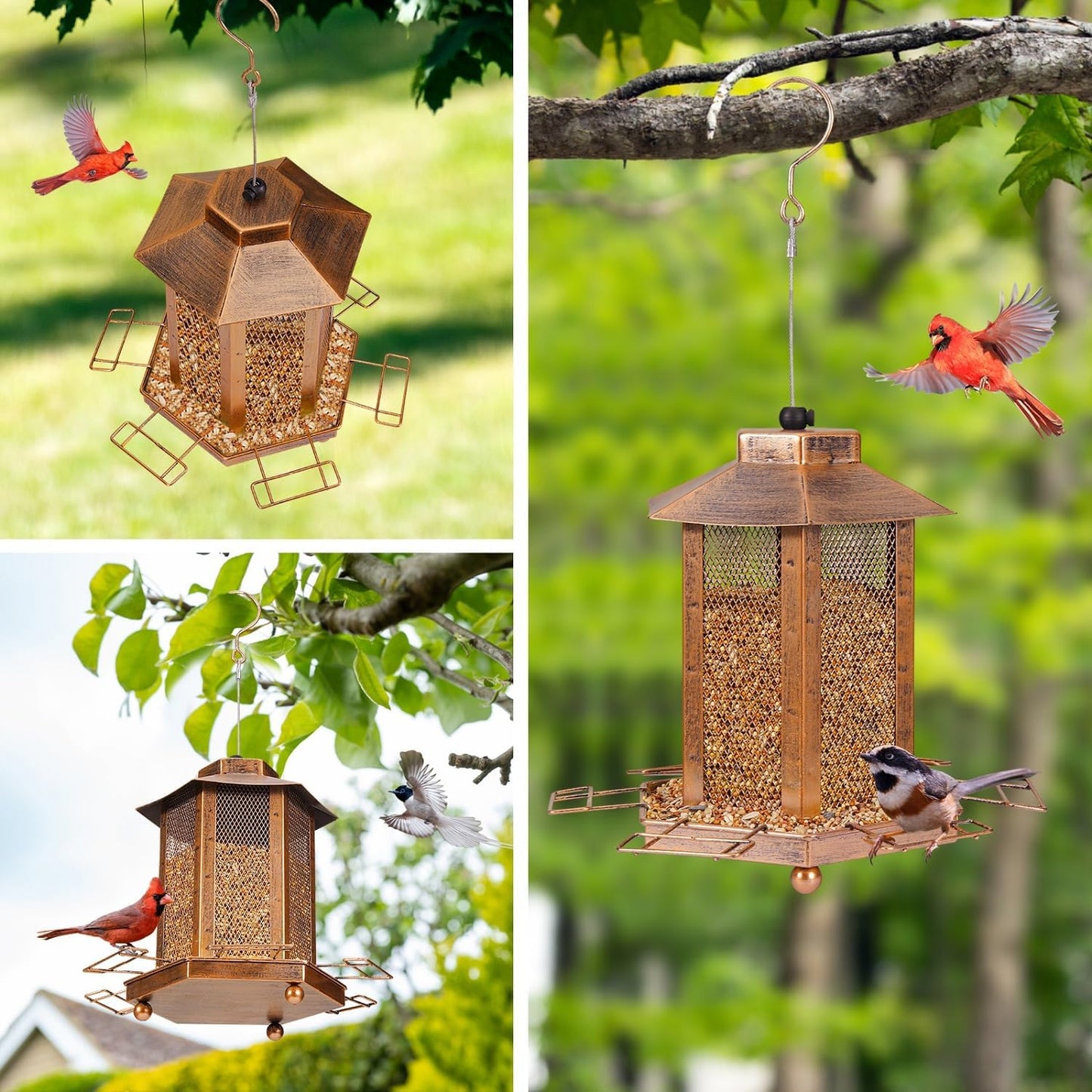 Lantern-Shaped Metal Bird Feeder for Outdoor Hanging, 3.5LB Large Capacity, Garden Decoration - Attracts Wild Birds, Durable Outdoor Bird Feeding Station for Garden Yard Outside Backyard