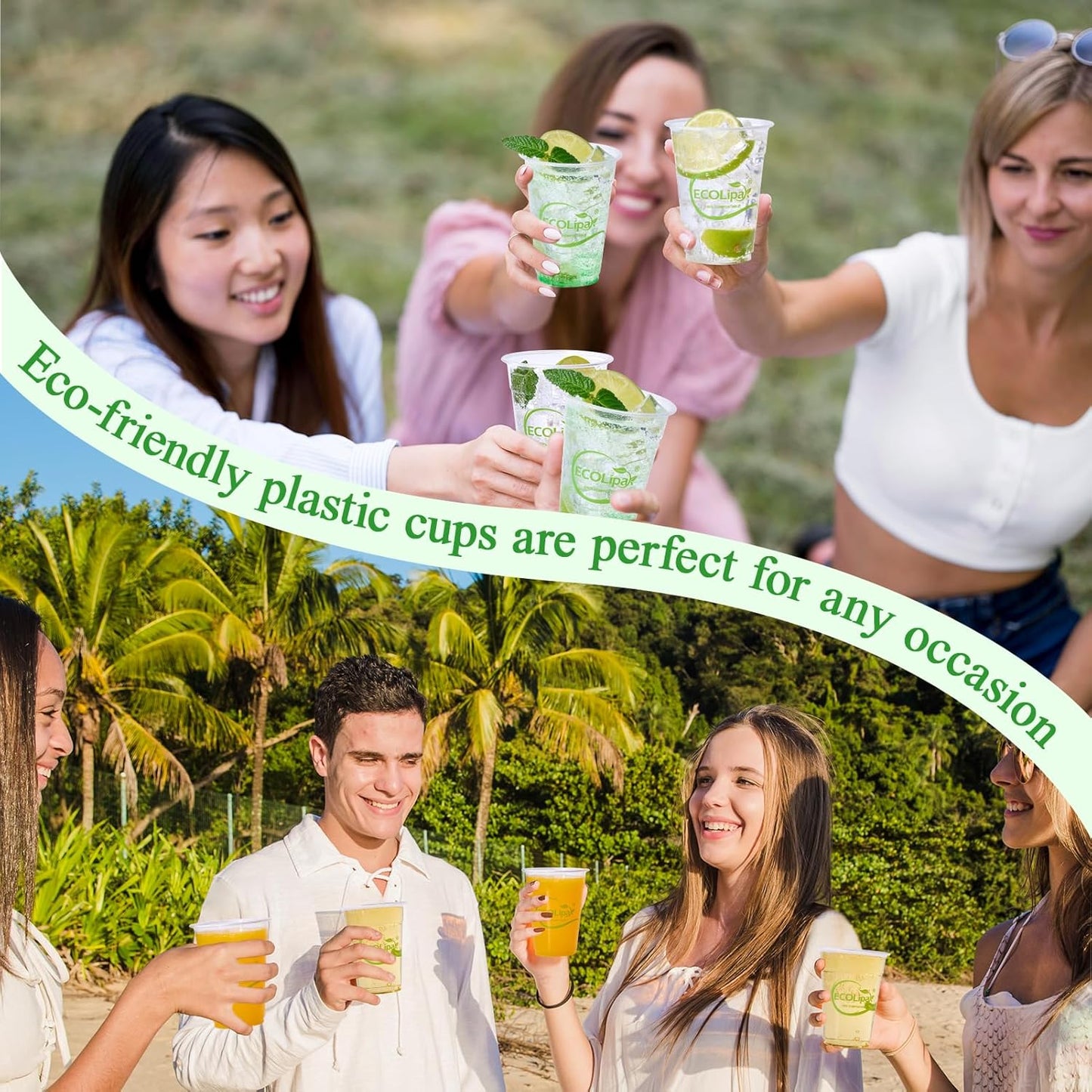 ECOLipak 1000 Count 9 OZ Clear Compostable Plastic Cups, Disposable Plant-Based Biodegradable Drinking Party Cups, PLA Plastic Cold Tumblers for Restaurant, Office, Canteen, Large Gathering