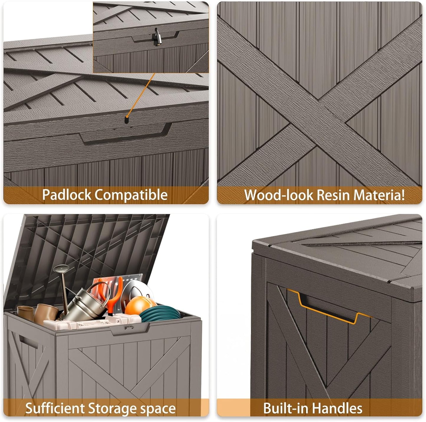 32 Gallon Resin Deck Box, Lockable Outdoor Storage Box for Patio Cushions Storage Furniture,Garden Tools, Pool Supplies, Weatherproof and UV Resistant (Grey X)