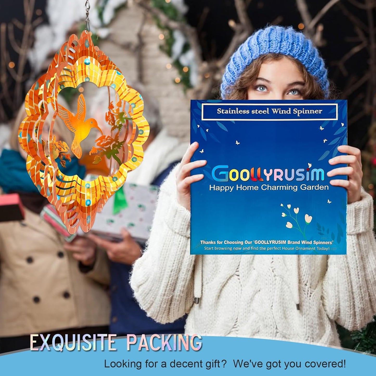 Goolyrusim Hummingbird Wind Spinner, Hummingbird Gifts for Women Mem, Humming Bird Wind Spinners Outdoor, 3D Hanging Wind Sculptures, Metal Art Yard Decoration, Garden Decor, Unique Housewarming Gift