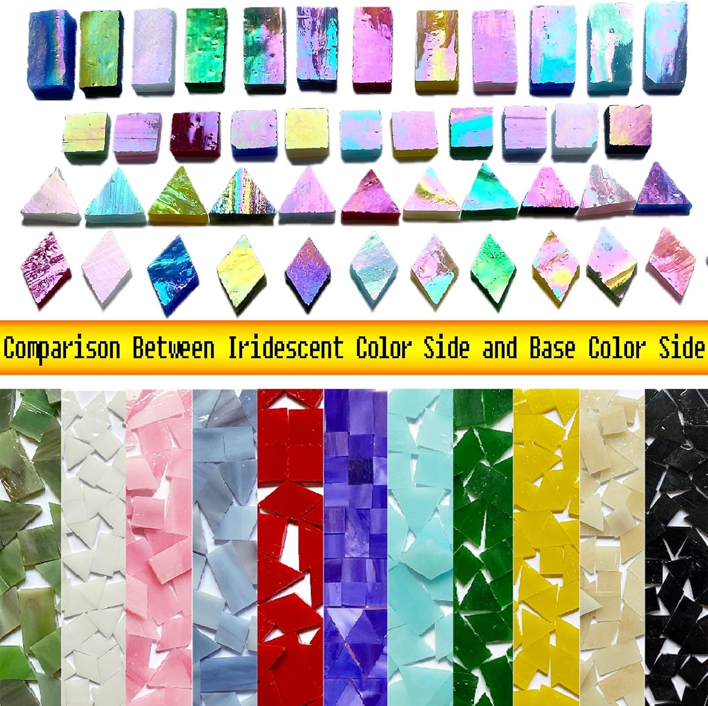 Iridescent Black Glass Mosaic Tiles, 280 Pieces Mixed 4 Shapes Stained Glass Sheets, Mosaic Making Supplies for Adults