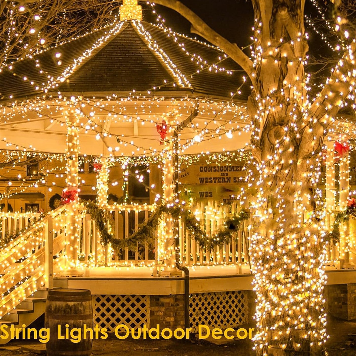 2 Pack 90FT Solar Christmas Lights, Super Bright 160 LED Solar Lights String with 8 Lighting Modes, Outdoor Waterproof Green Wire Solar Twinkle Light for Xmas Garden Decorations (Warm White)