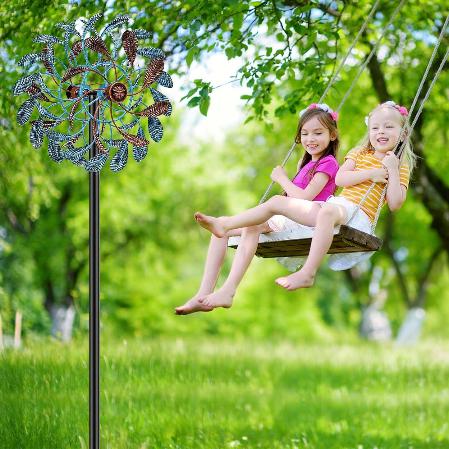 360° Wind Spinners Outdoor, Wind Sculptures Windmill with Metal Stake, Kinetic Large Metal Yard Art Decor Spinners Pinwheels for Garden Outside Patio Lawn, 63.2 * 13.2"