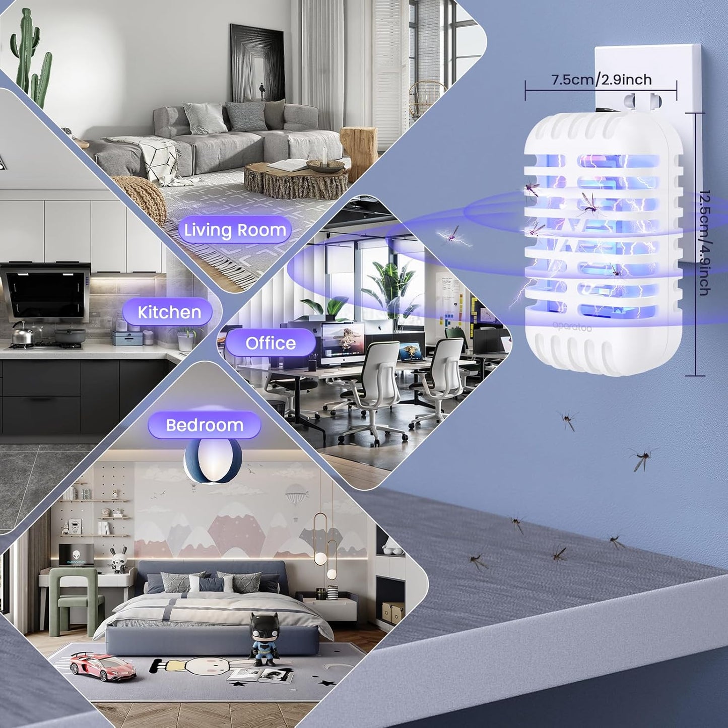 Bug Zapper Indoor Plug in, Fly Zapper Electronic 2 Pack Bug Zapper, Powerful Mosquito Zapper Insect Trap for Camping, Patio, Home, Kitchen