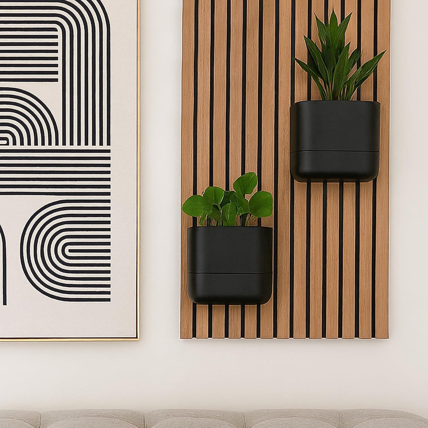 Phoenix Vine 6.5-Inch Wall Mounted Self-Watering Planter Pot for Indoor Houseplants and Herbs | Modern Hanging Planter for Window Sills, Bathroom Walls, Home & Office Décor, Black, Set of 2, 01-WP-B-2