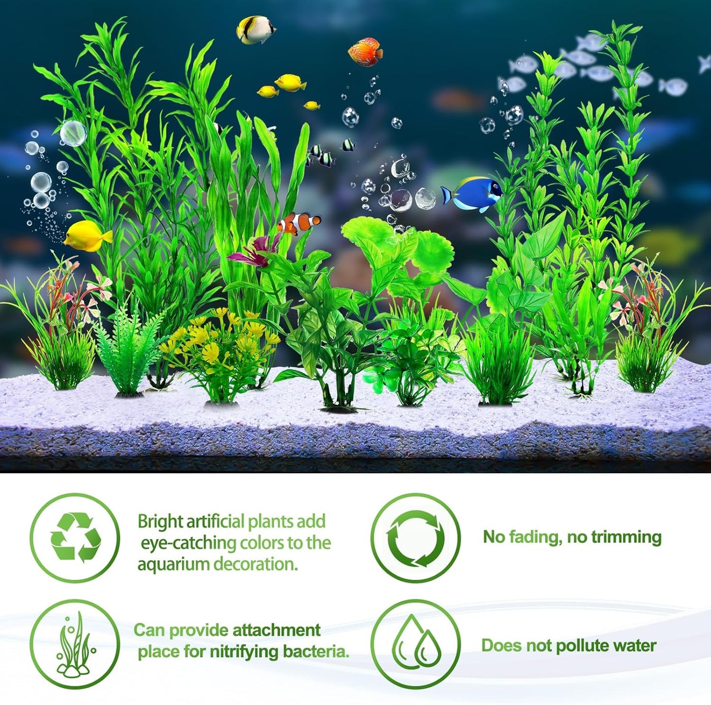 CousDUoBe 12pcs Fish Tank Accessories Aquarium Decorations Green Plants, Green Fish Tanks Decoration Plants, Fish Tank Decor, Aquarium Decor Plastic Plants