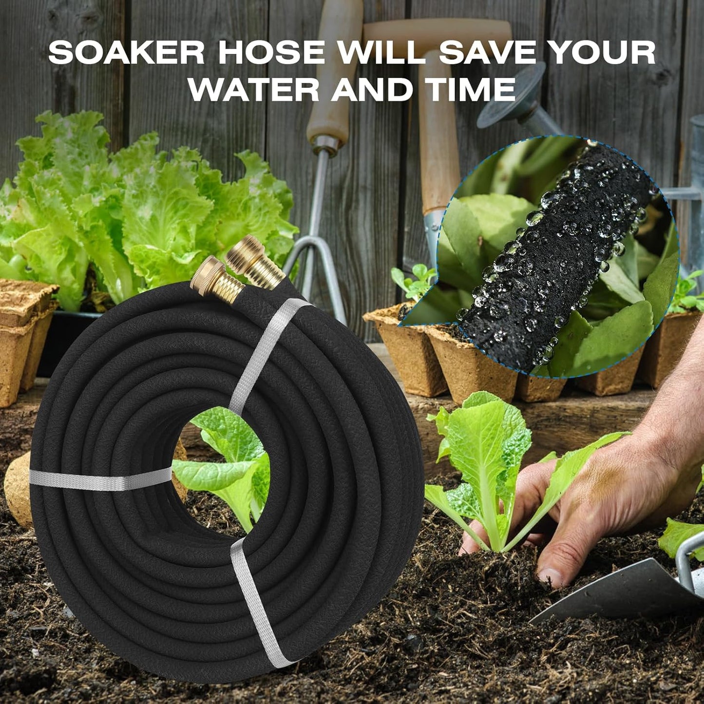 Soaker Hose 25FT Heavy Duty Rubber Saves 75% Water End Cap Included for Additional Hose Connect Great for Gardens/Flower Beds