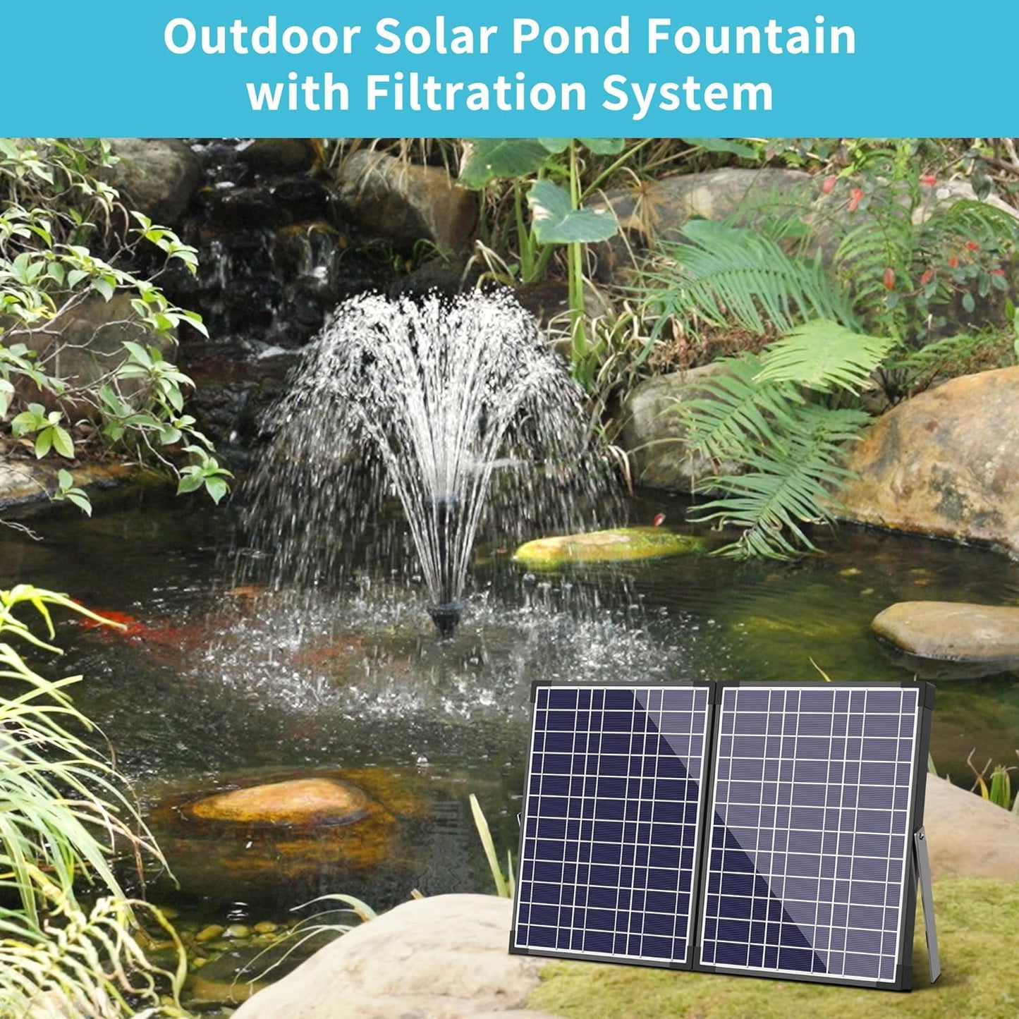 NFESOLAR Solar Pond Filter Fountain, 30W Solar Fountain Pump with Pond Filter, 16.4FT Cord, 6.6FT Tubing for Outdoor Pond 200-600 Gallons, Fish Tank, Pool, Garden Waterscape N3223