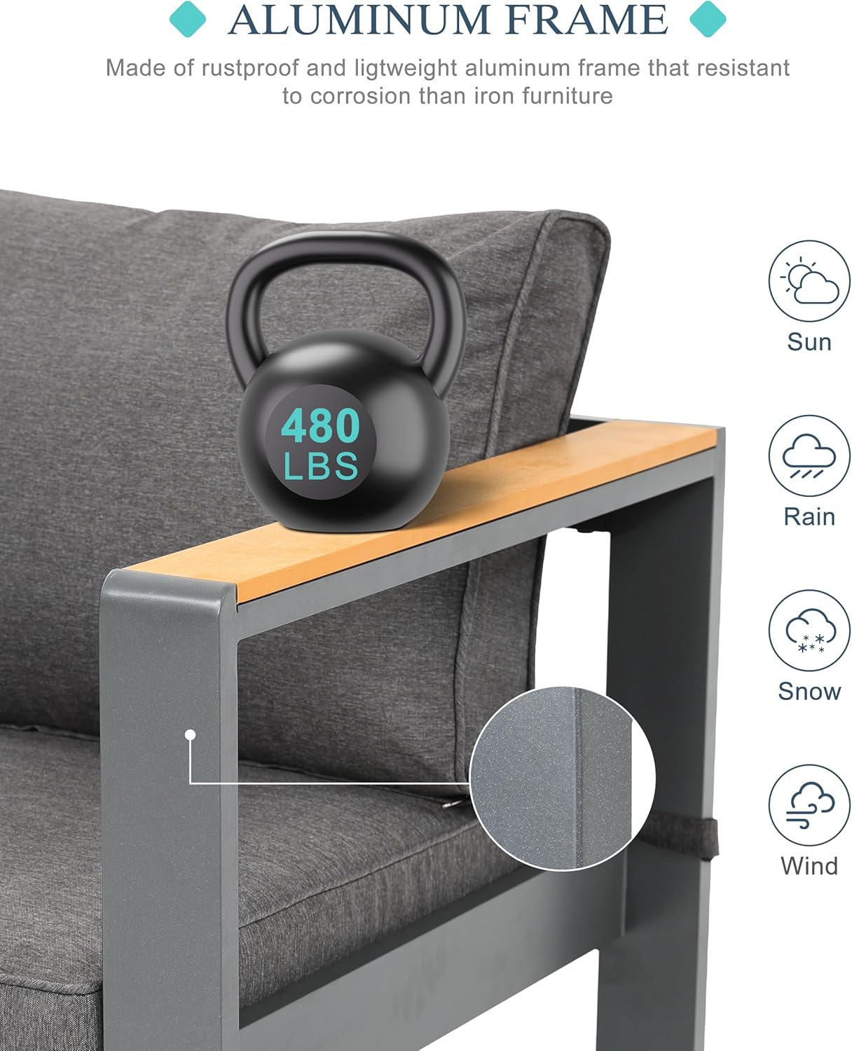 BPS Outdoor Aluminum Patio Furniture Loveseat, 1 PCS All-Weather Metal Outdoor Sofa Chairs with Washable Thick Cushion for Garden, Patio, Balcony and Proch