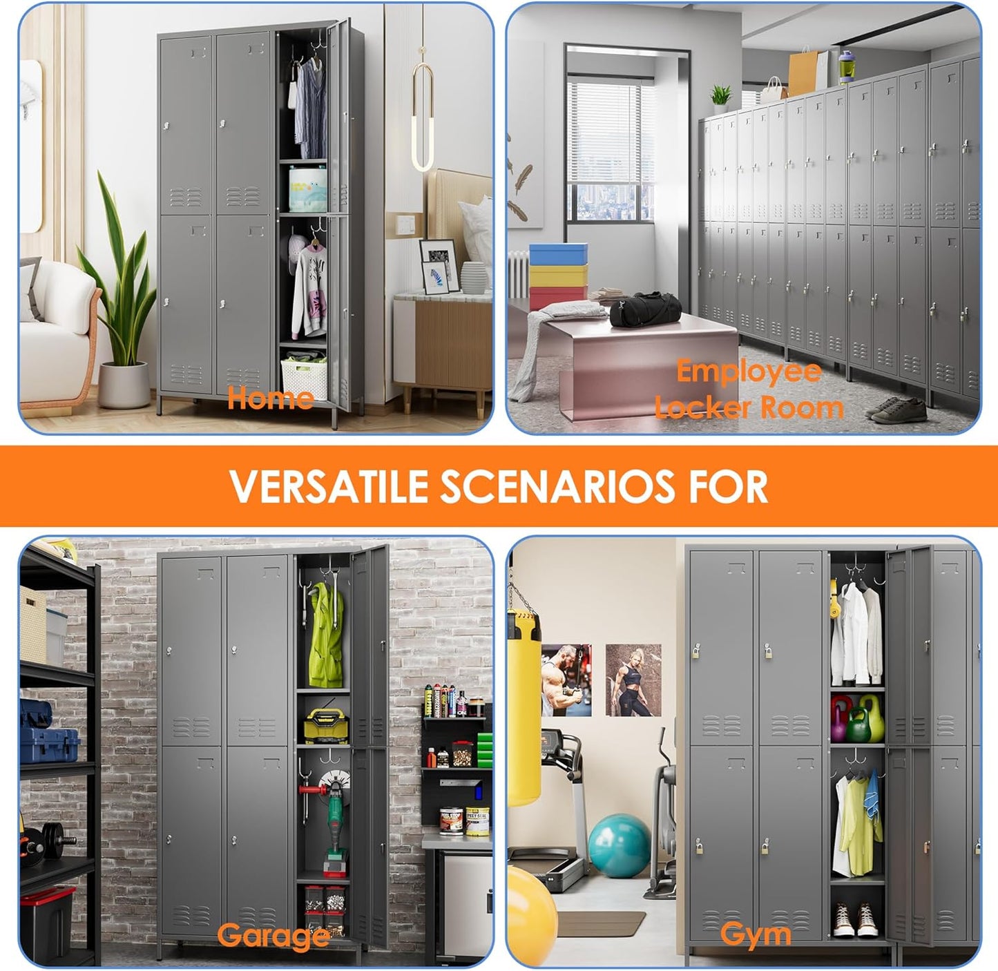 METAN Metal Locker for School Office Gym Bedroom,6 Doors Steel Storage Lockers Cabinet for Employees,Industrial Storage with 1 Shelf,Assembly Required,Dark Gray